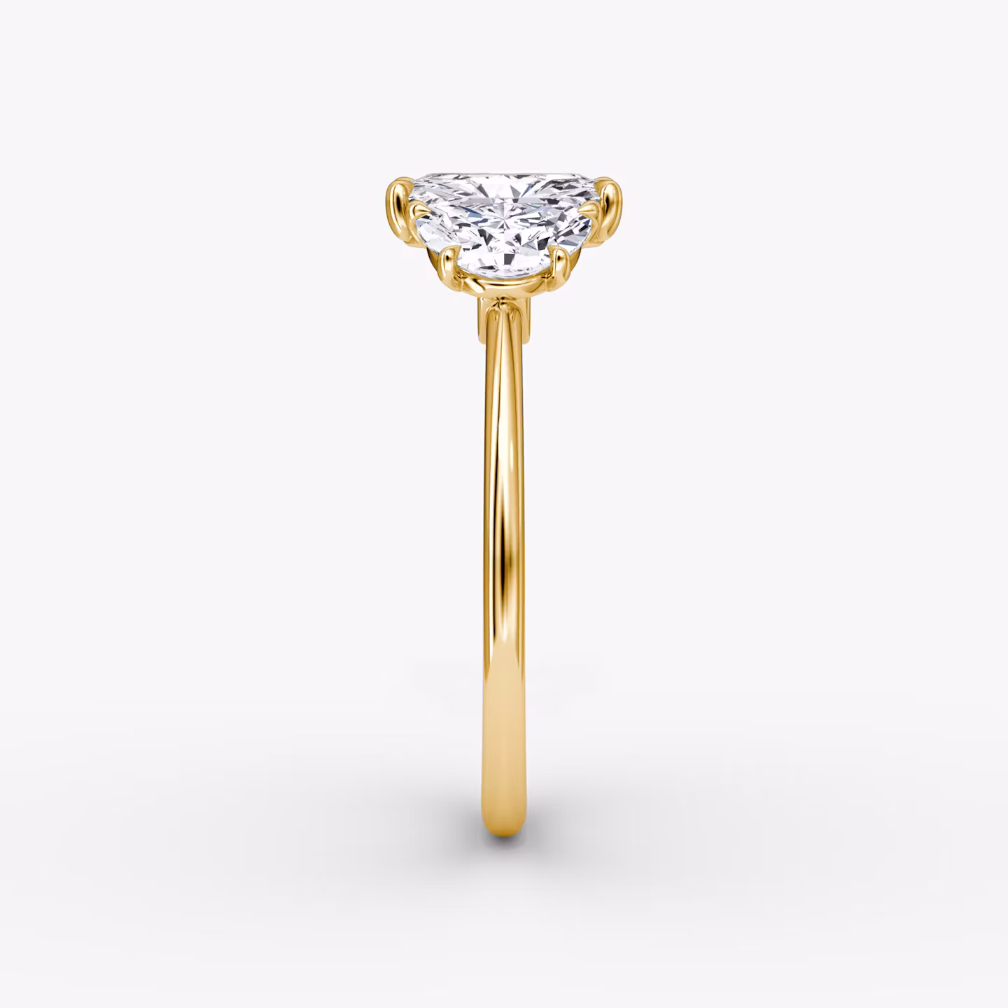 The Three Stone | Radiant | 18k | Yellow Gold | bandAccent: Plain | sideStoneCarat: 0.50ct | sideStoneShape: Half Moon | diamondOrientation: vertical | caratWeight: other