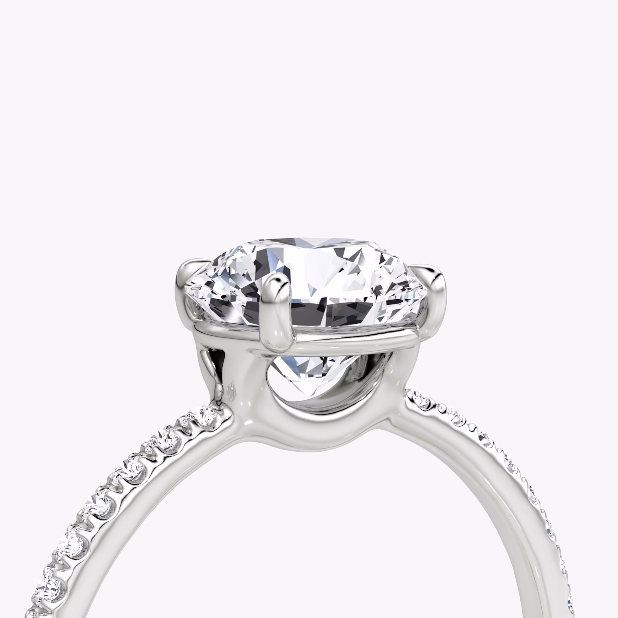 The Signature | Round Brilliant | 18k | White Gold | bandAccent: Pavé | bandWidth: standard | caratWeight: other | hiddenHalo: no | diamondOrientation: vertical