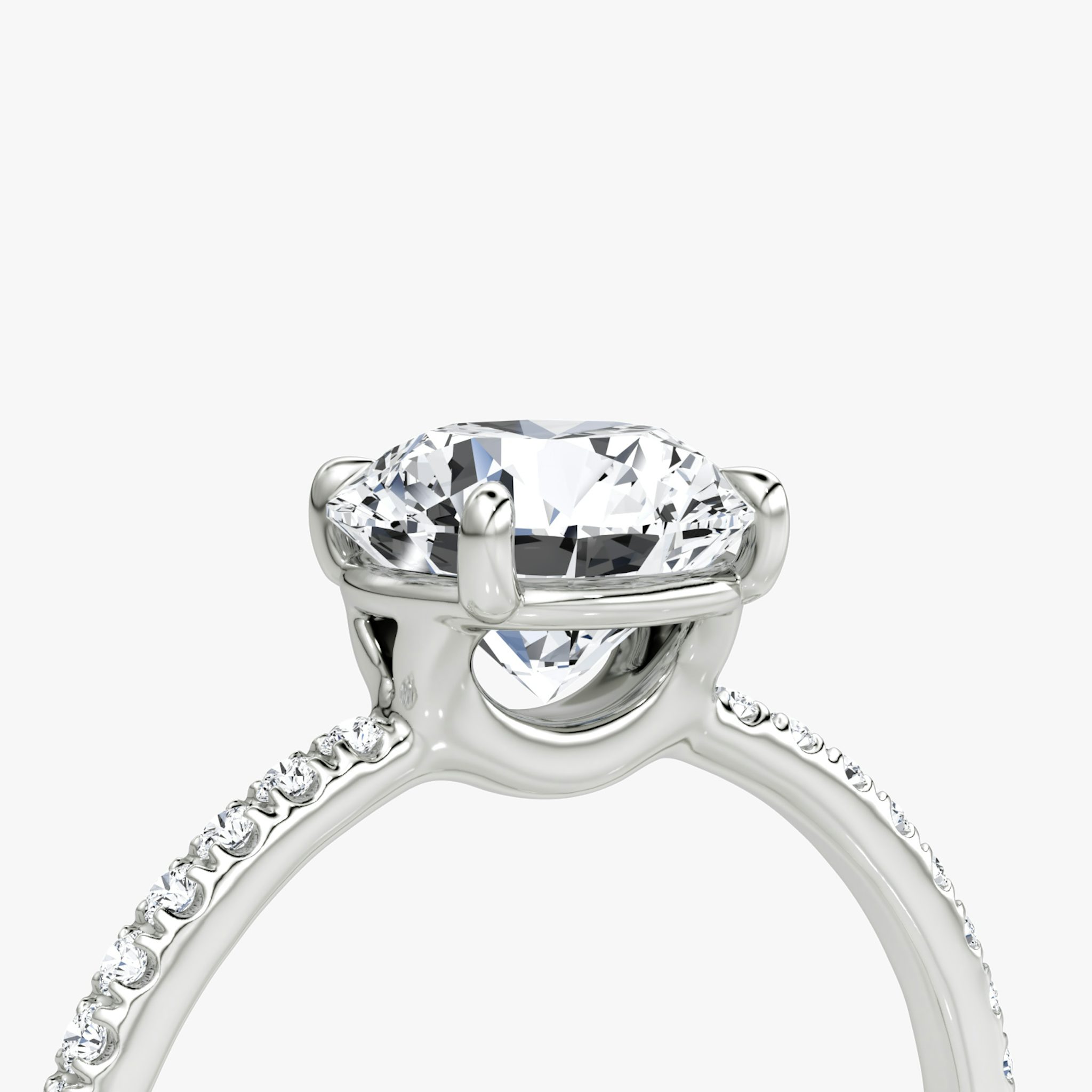 The Signature | Round Brilliant | 18k | White Gold | bandAccent: Pavé | bandWidth: standard | caratWeight: other | hiddenHalo: no | diamondOrientation: vertical