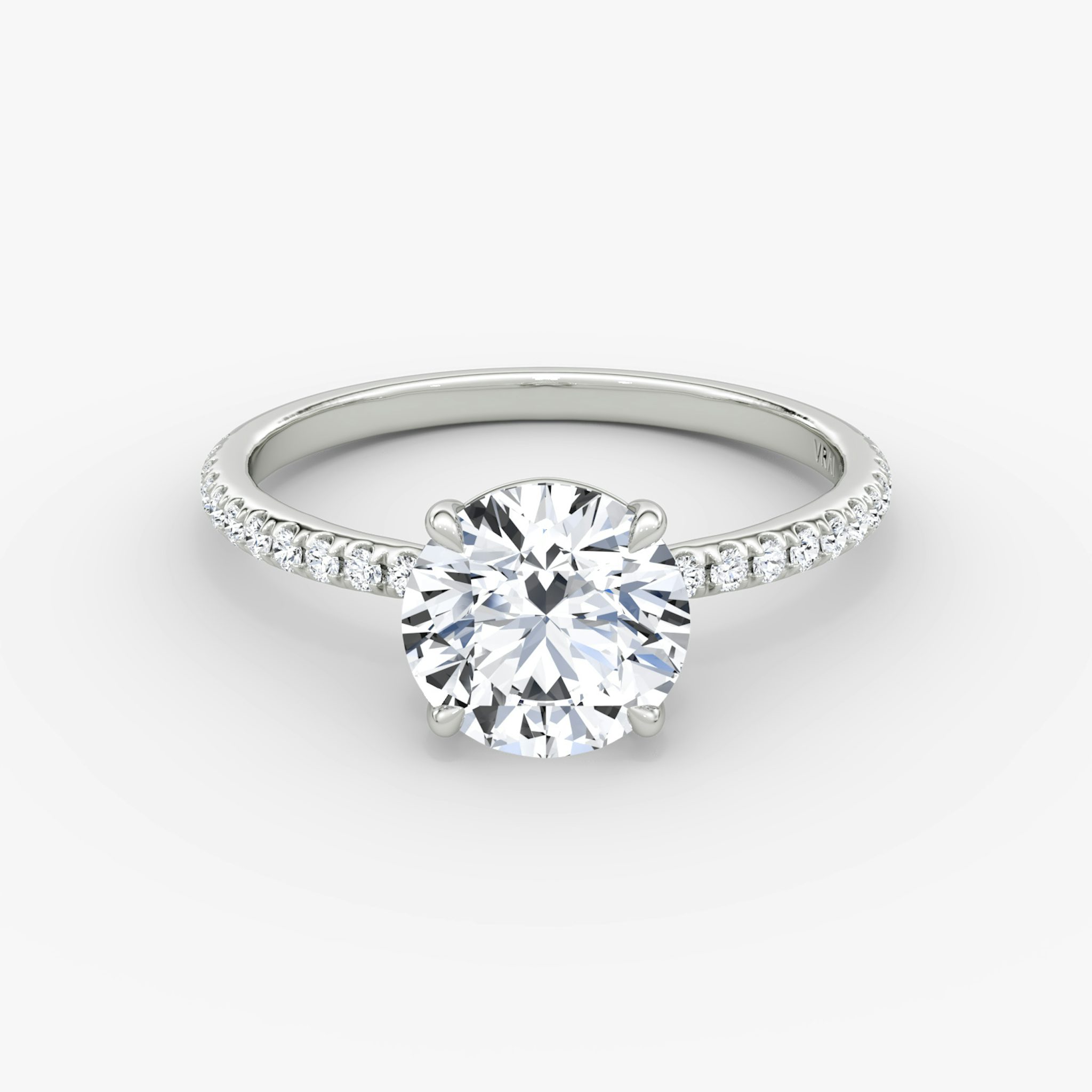 The Signature | Round Brilliant | 18k | White Gold | bandAccent: Pavé | bandWidth: standard | caratWeight: other | hiddenHalo: no | diamondOrientation: vertical