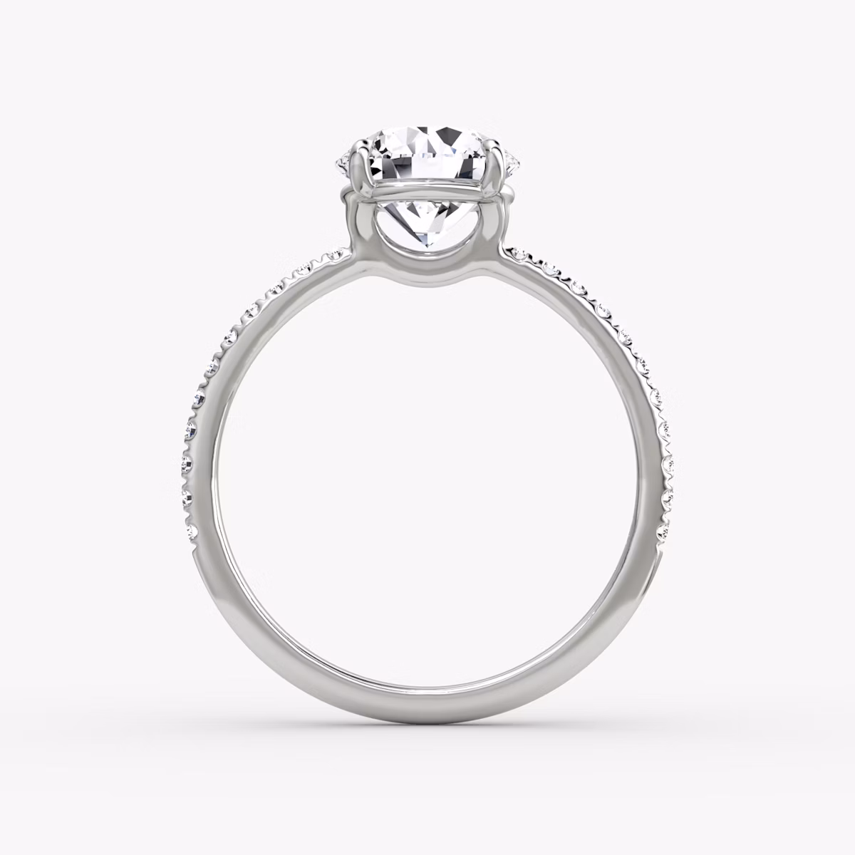 The Signature | Round Brilliant | 18k | White Gold | bandAccent: Pavé | bandWidth: standard | caratWeight: other | hiddenHalo: no | diamondOrientation: vertical