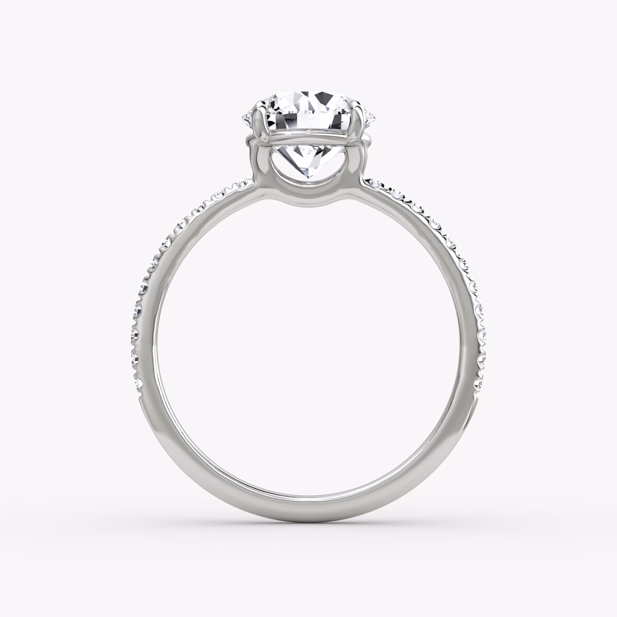 The Signature | Round Brilliant | 18k | White Gold | bandAccent: Pavé | bandWidth: standard | caratWeight: other | hiddenHalo: no | diamondOrientation: vertical