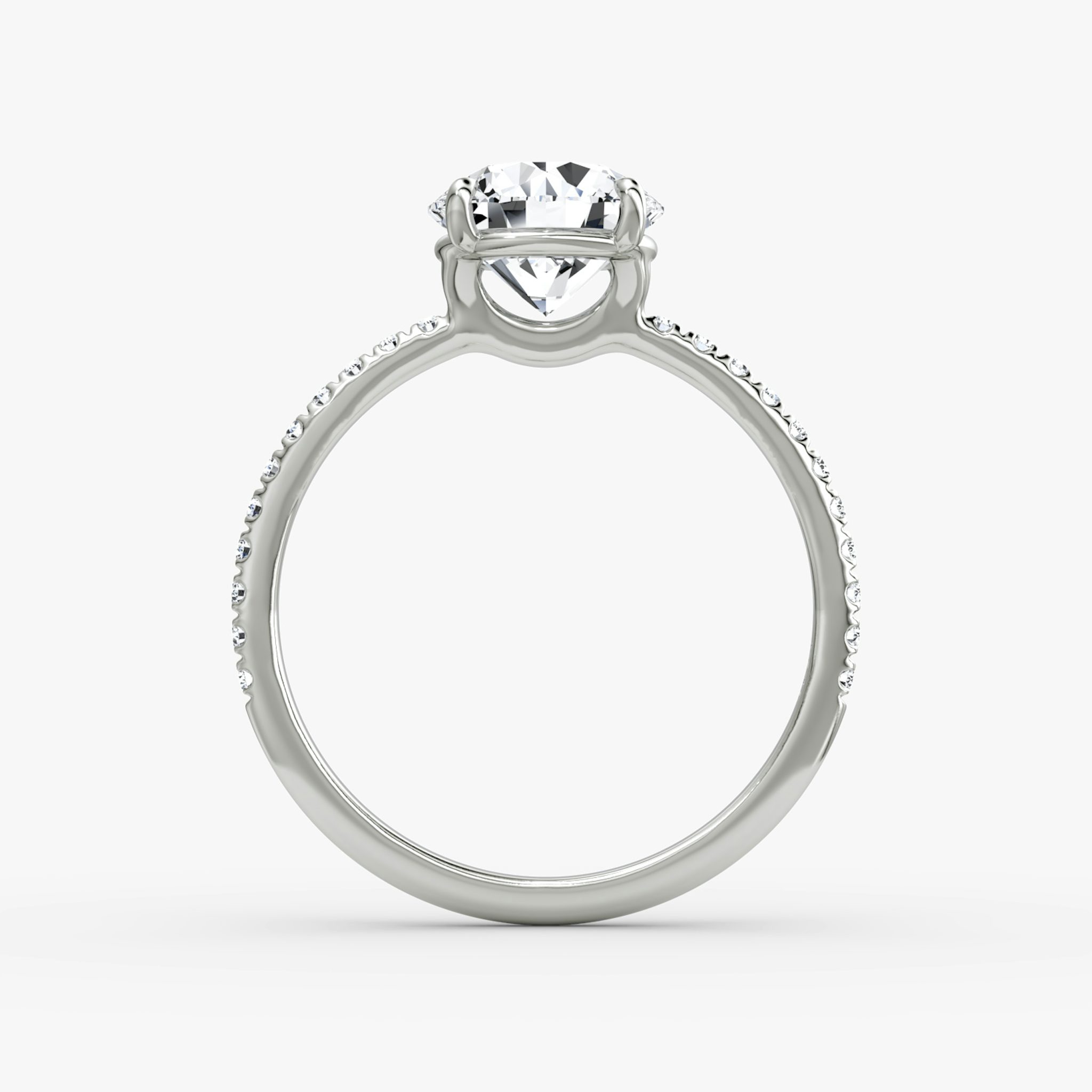 The Signature | Round Brilliant | 18k | White Gold | bandAccent: Pavé | bandWidth: standard | caratWeight: other | hiddenHalo: no | diamondOrientation: vertical