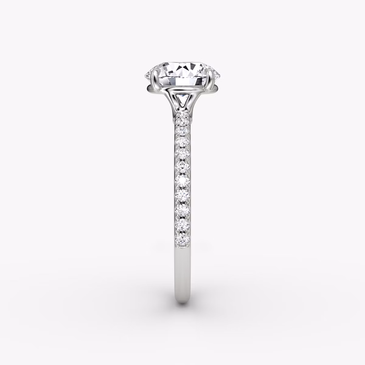 The Signature | Round Brilliant | 18k | White Gold | bandAccent: Pavé | bandWidth: standard | caratWeight: other | hiddenHalo: no | diamondOrientation: vertical