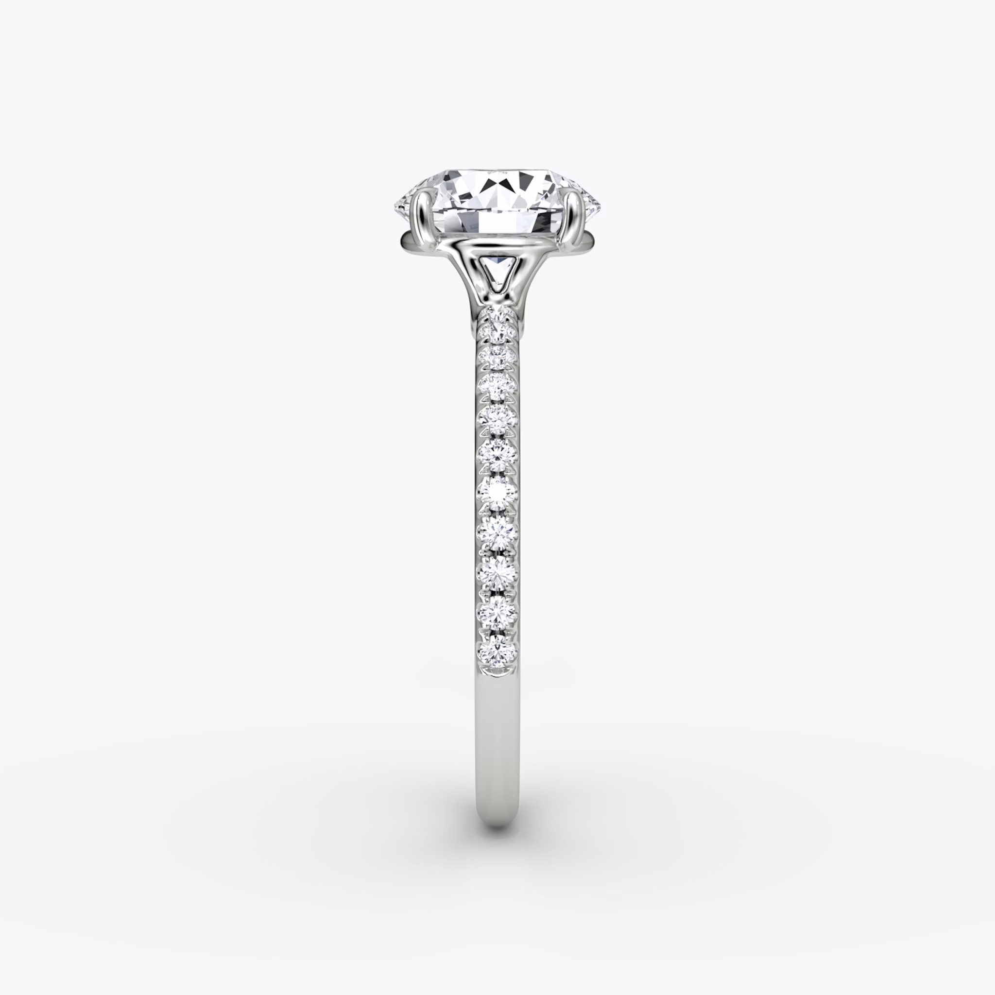 The Signature | Round Brilliant | 18k | White Gold | bandAccent: Pavé | bandWidth: standard | caratWeight: other | hiddenHalo: no | diamondOrientation: vertical