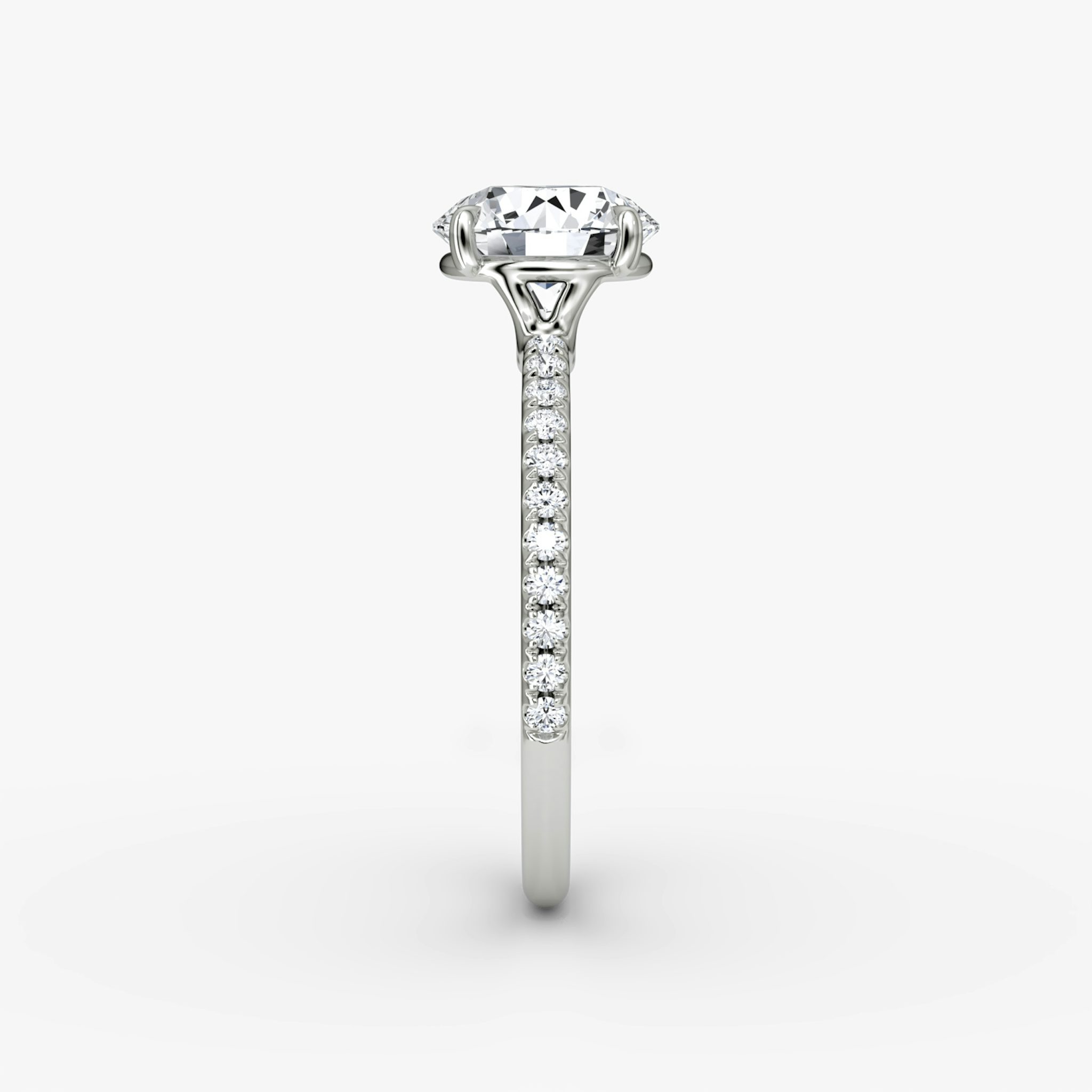 The Signature | Round Brilliant | 18k | White Gold | bandAccent: Pavé | bandWidth: standard | caratWeight: other | hiddenHalo: no | diamondOrientation: vertical