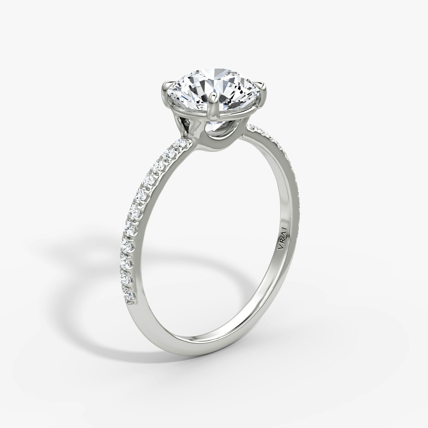 The Signature | Round Brilliant | 18k | White Gold | bandAccent: Pavé | bandWidth: standard | caratWeight: 2.0ct | hiddenHalo: no | diamondOrientation: vertical