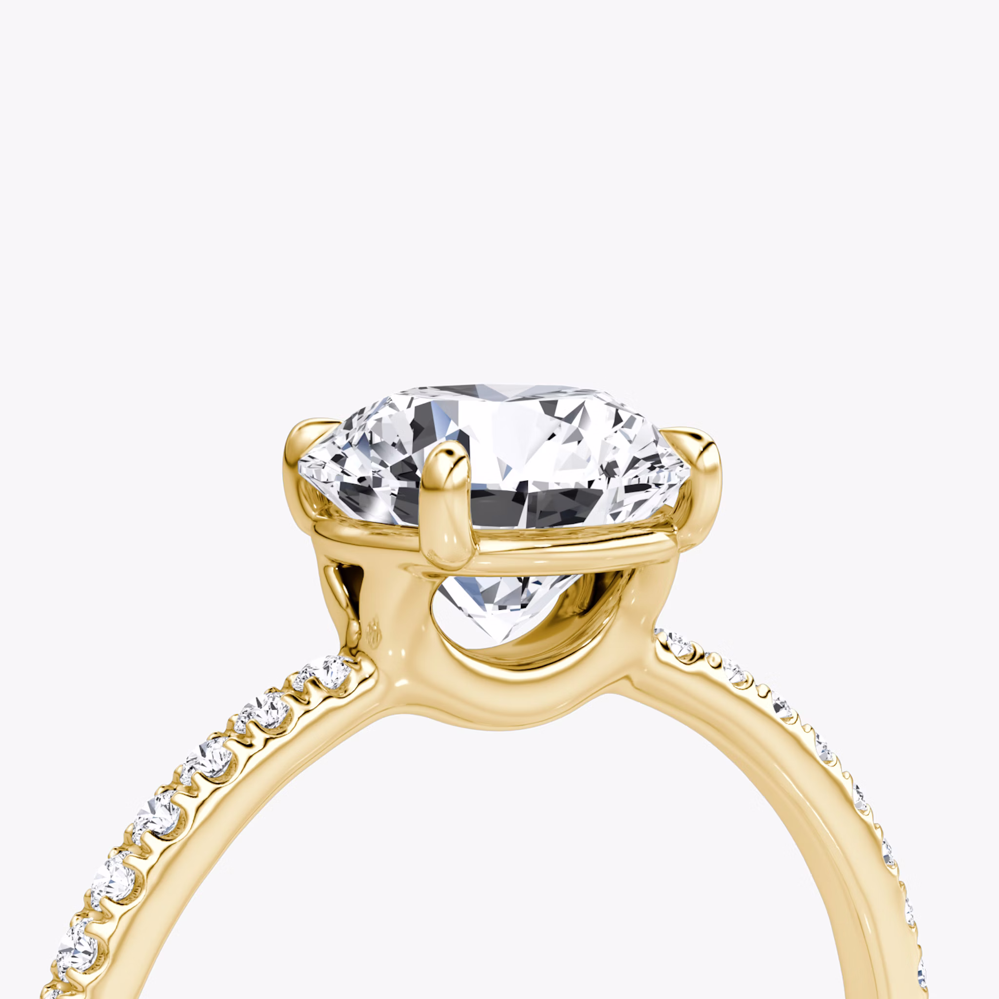 The Signature | Round Brilliant | 18k | Yellow Gold | bandAccent: Pavé | bandWidth: standard | caratWeight: other | hiddenHalo: no | diamondOrientation: vertical