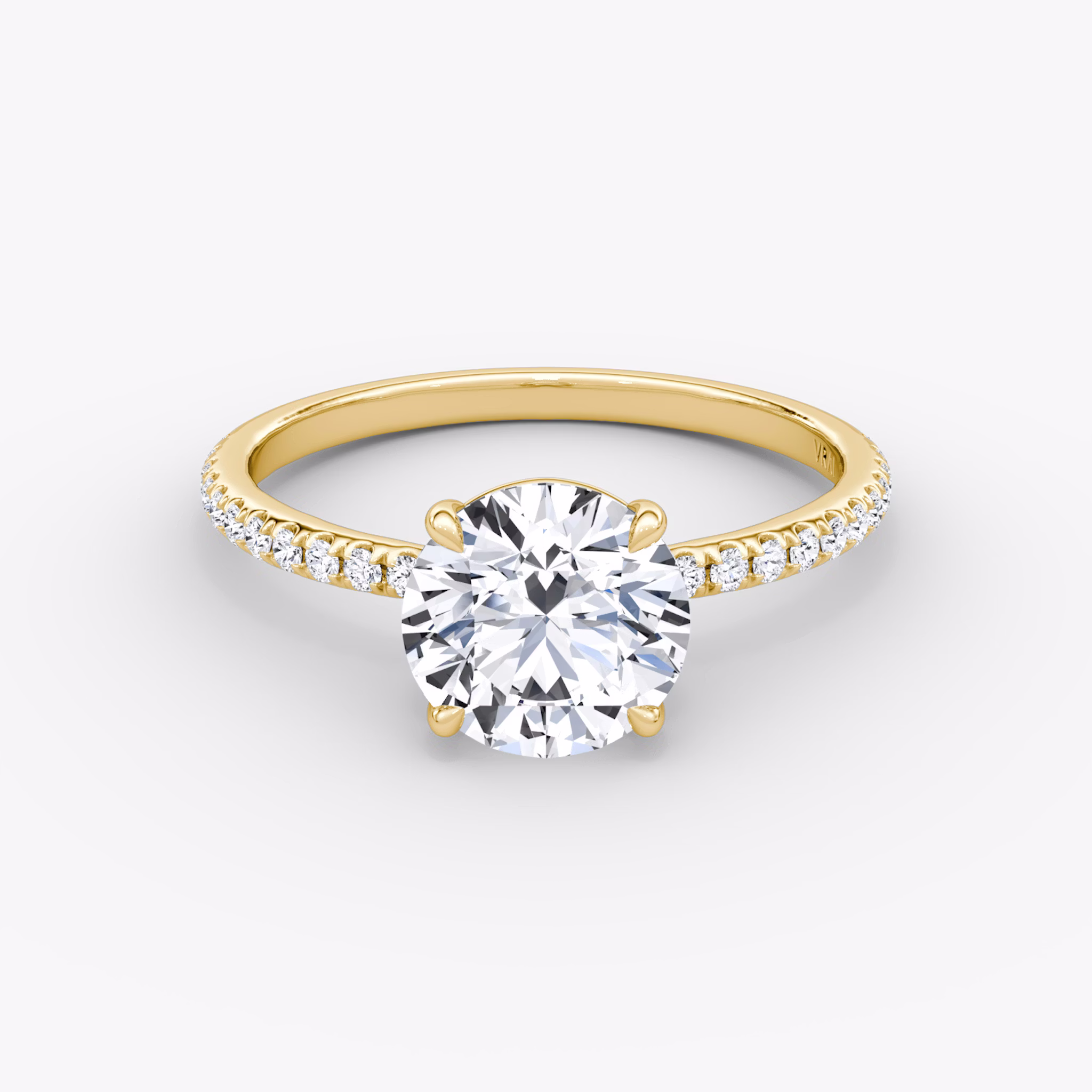 The Signature | Round Brilliant | 18k | Yellow Gold | bandAccent: Pavé | bandWidth: standard | caratWeight: other | hiddenHalo: no | diamondOrientation: vertical
