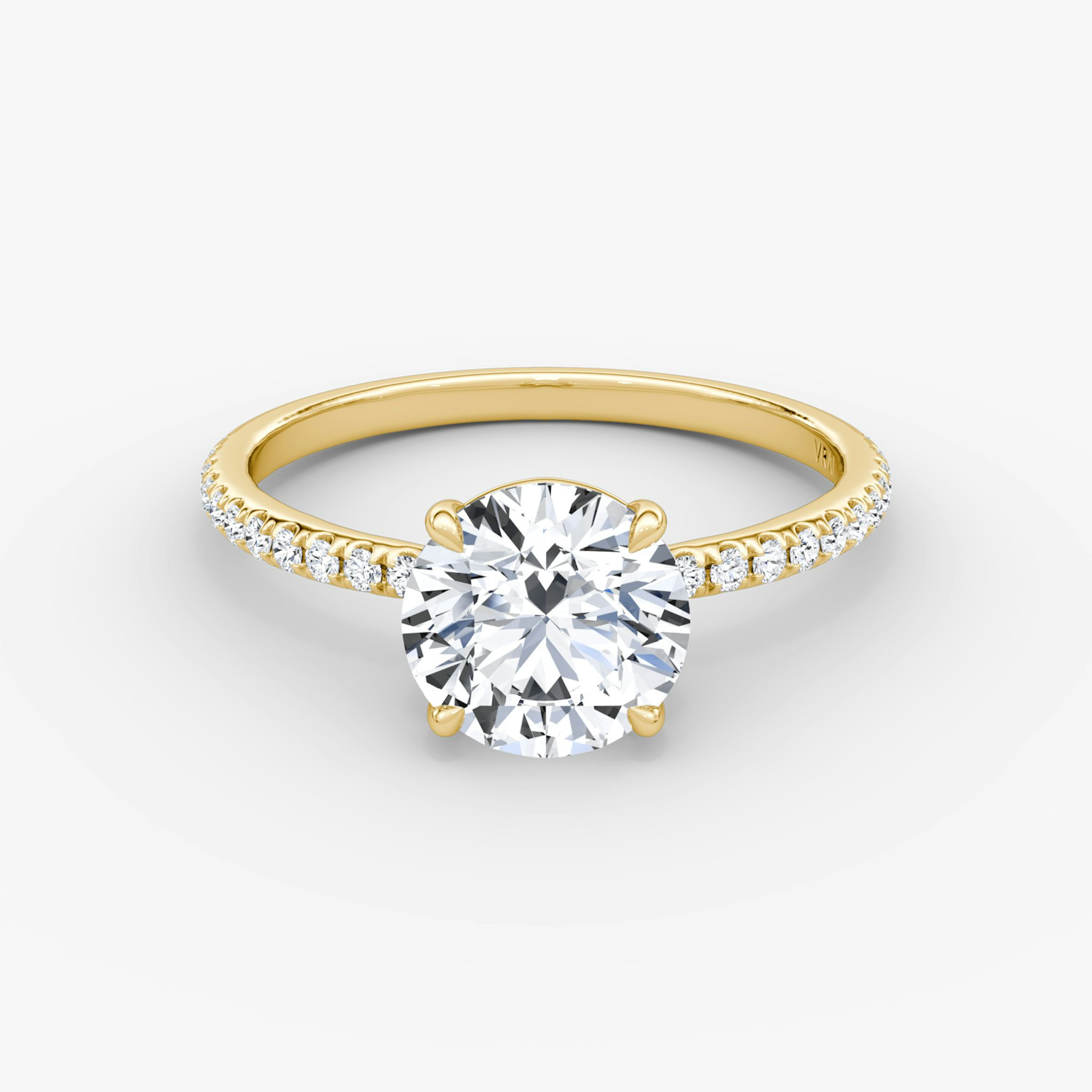 The Signature | Round Brilliant | 18k | Yellow Gold | bandAccent: Pavé | bandWidth: standard | caratWeight: other | hiddenHalo: no | diamondOrientation: vertical