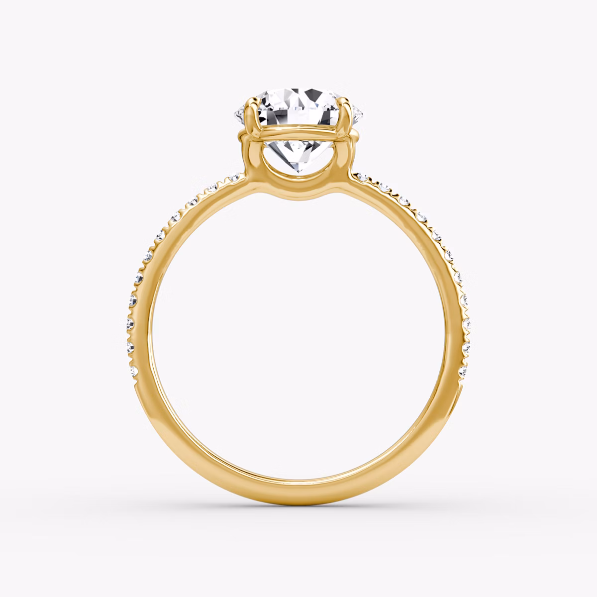 The Signature | Round Brilliant | 18k | Yellow Gold | bandAccent: Pavé | bandWidth: standard | caratWeight: 1.5ct | hiddenHalo: no | diamondOrientation: vertical