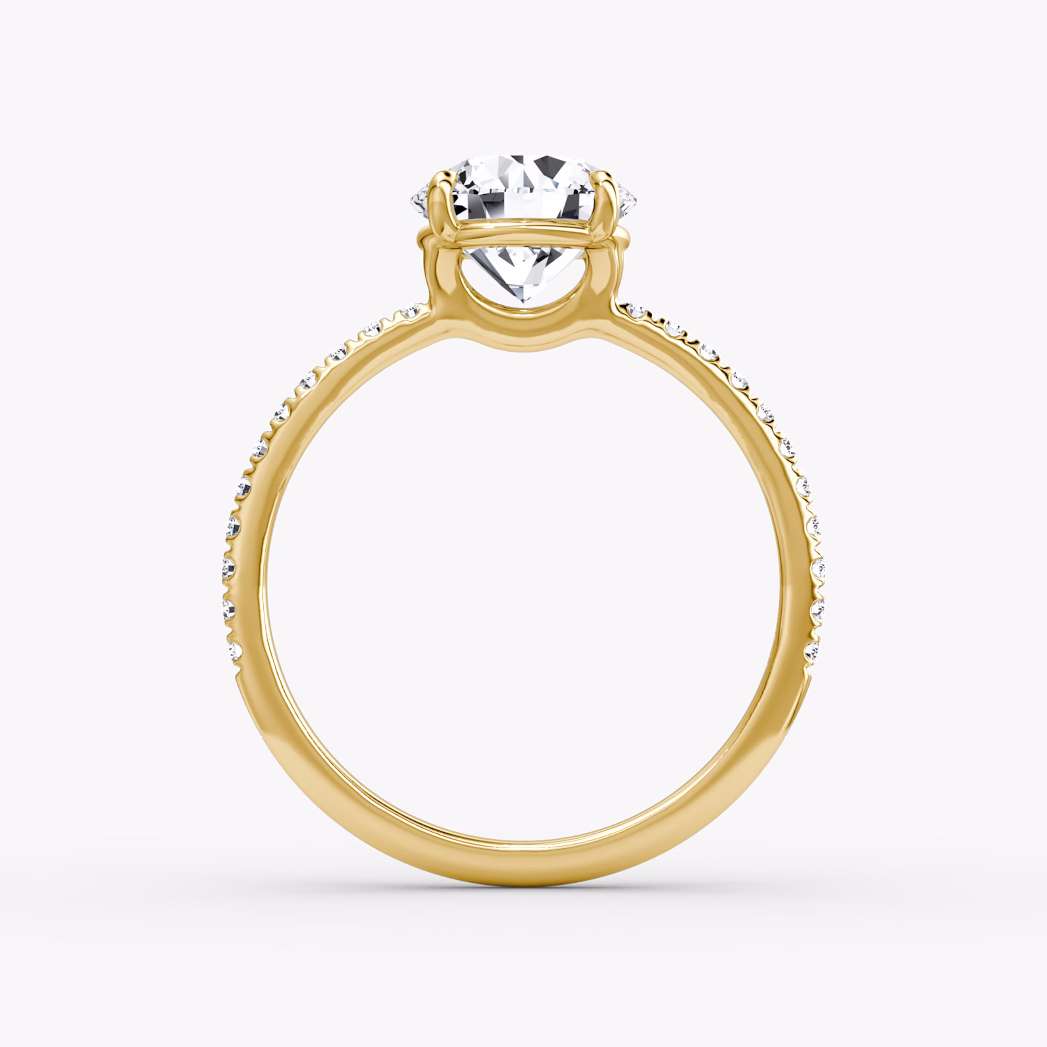 The Signature | Round Brilliant | 18k | Yellow Gold | bandAccent: Pavé | bandWidth: standard | caratWeight: other | hiddenHalo: no | diamondOrientation: vertical