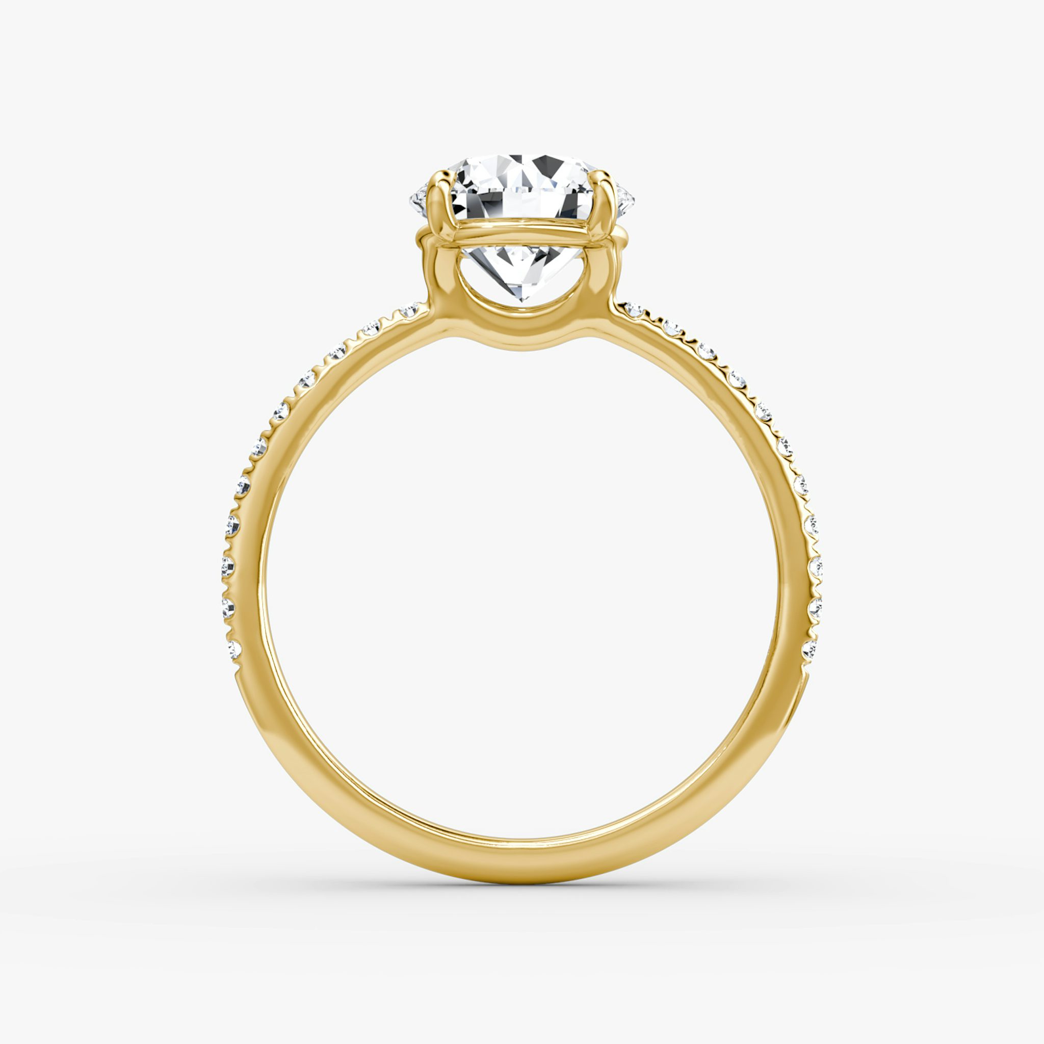 The Signature | Round Brilliant | 18k | Yellow Gold | bandAccent: Pavé | bandWidth: standard | caratWeight: other | hiddenHalo: no | diamondOrientation: vertical