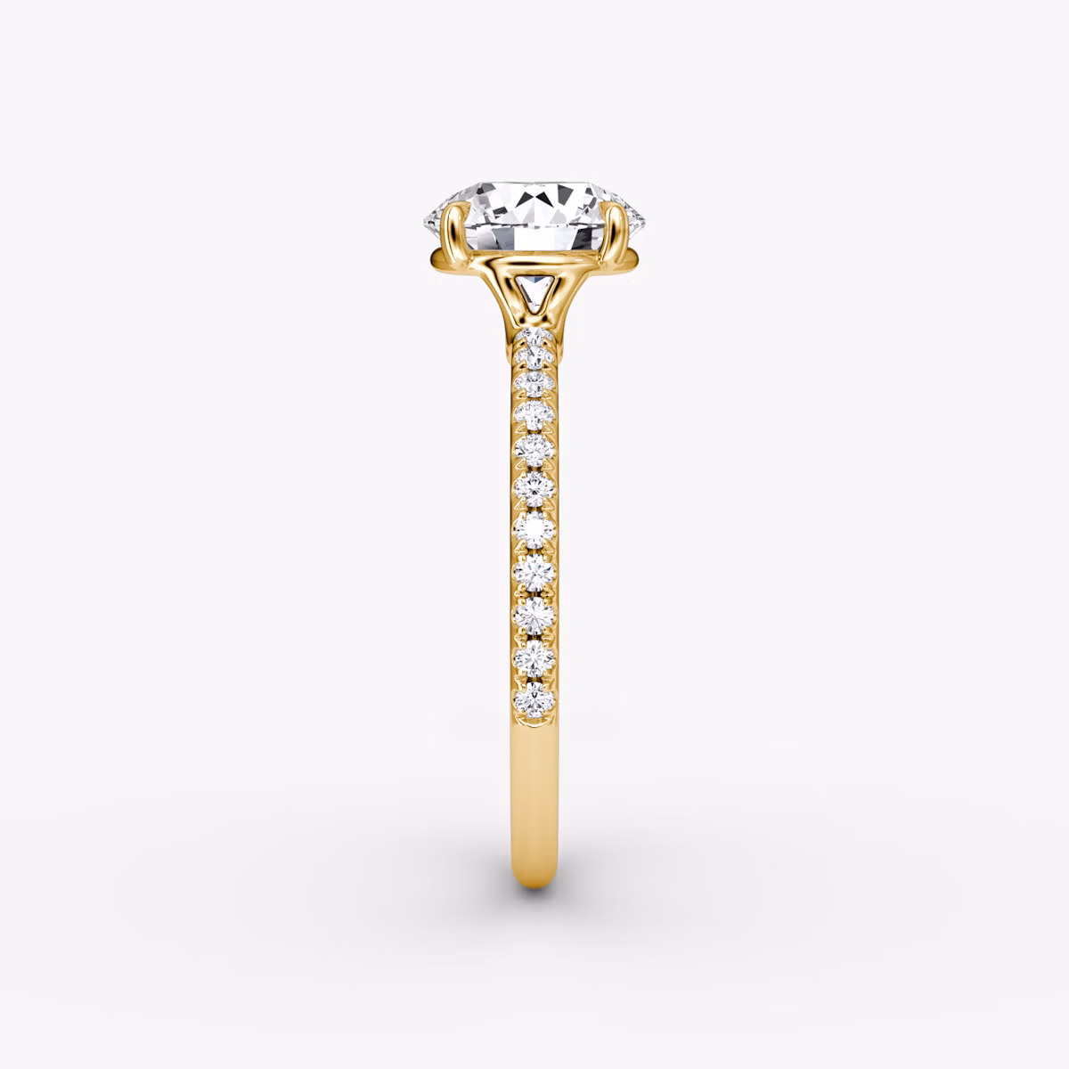 The Signature | Round Brilliant | 18k | Yellow Gold | bandAccent: Pavé | bandWidth: standard | caratWeight: 1.5ct | hiddenHalo: no | diamondOrientation: vertical