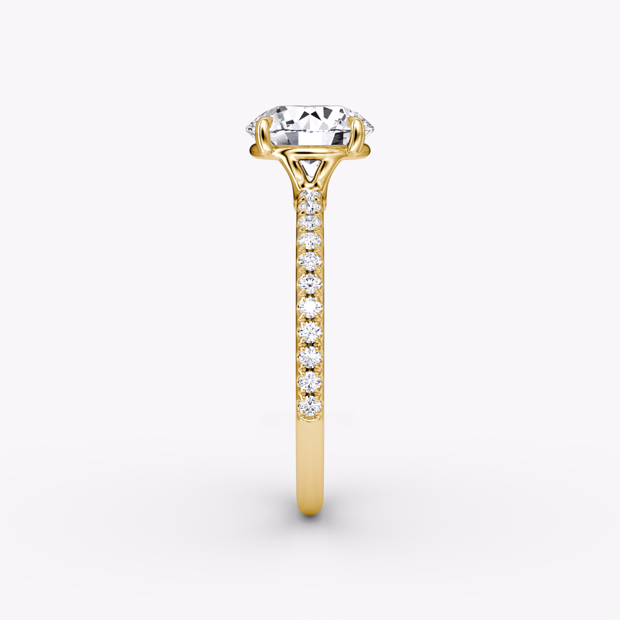 The Signature | Round Brilliant | 18k | Yellow Gold | bandAccent: Pavé | bandWidth: standard | caratWeight: other | hiddenHalo: no | diamondOrientation: vertical