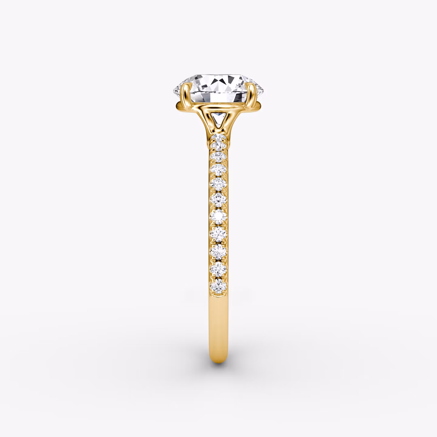 The Signature | Round Brilliant | 18k | Yellow Gold | bandAccent: Pavé | bandWidth: standard | caratWeight: 1.5ct | hiddenHalo: no | diamondOrientation: vertical