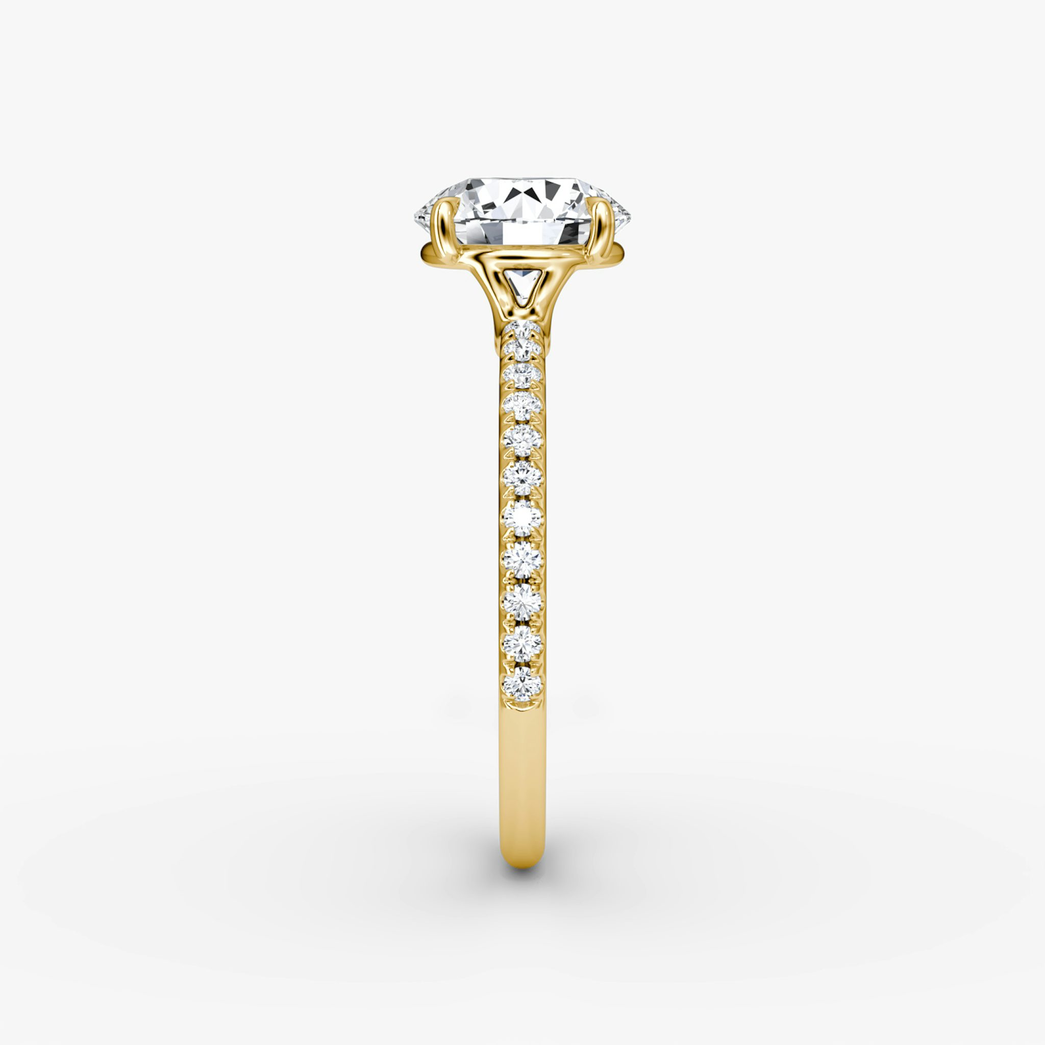 The Signature | Round Brilliant | 18k | Yellow Gold | bandAccent: Pavé | bandWidth: standard | caratWeight: other | hiddenHalo: no | diamondOrientation: vertical