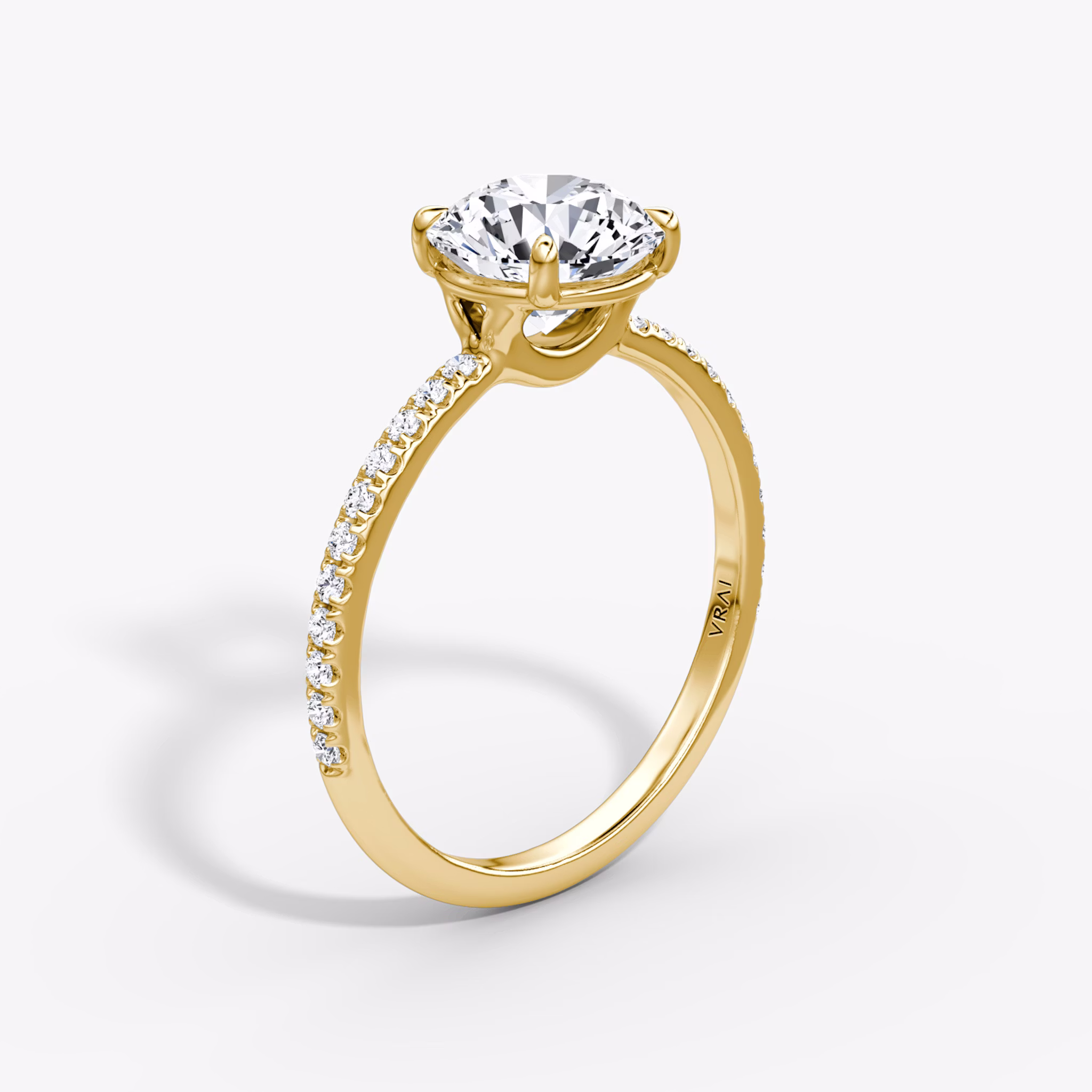 The Signature | Round Brilliant | 18k | Yellow Gold | bandAccent: Pavé | bandWidth: standard | caratWeight: other | hiddenHalo: no | diamondOrientation: vertical