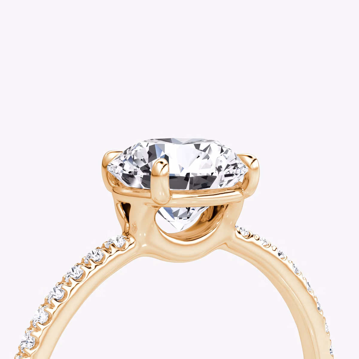 The Signature | Round Brilliant | 14k | Rose Gold | bandAccent: Pavé | bandWidth: standard | caratWeight: other | hiddenHalo: no | diamondOrientation: vertical