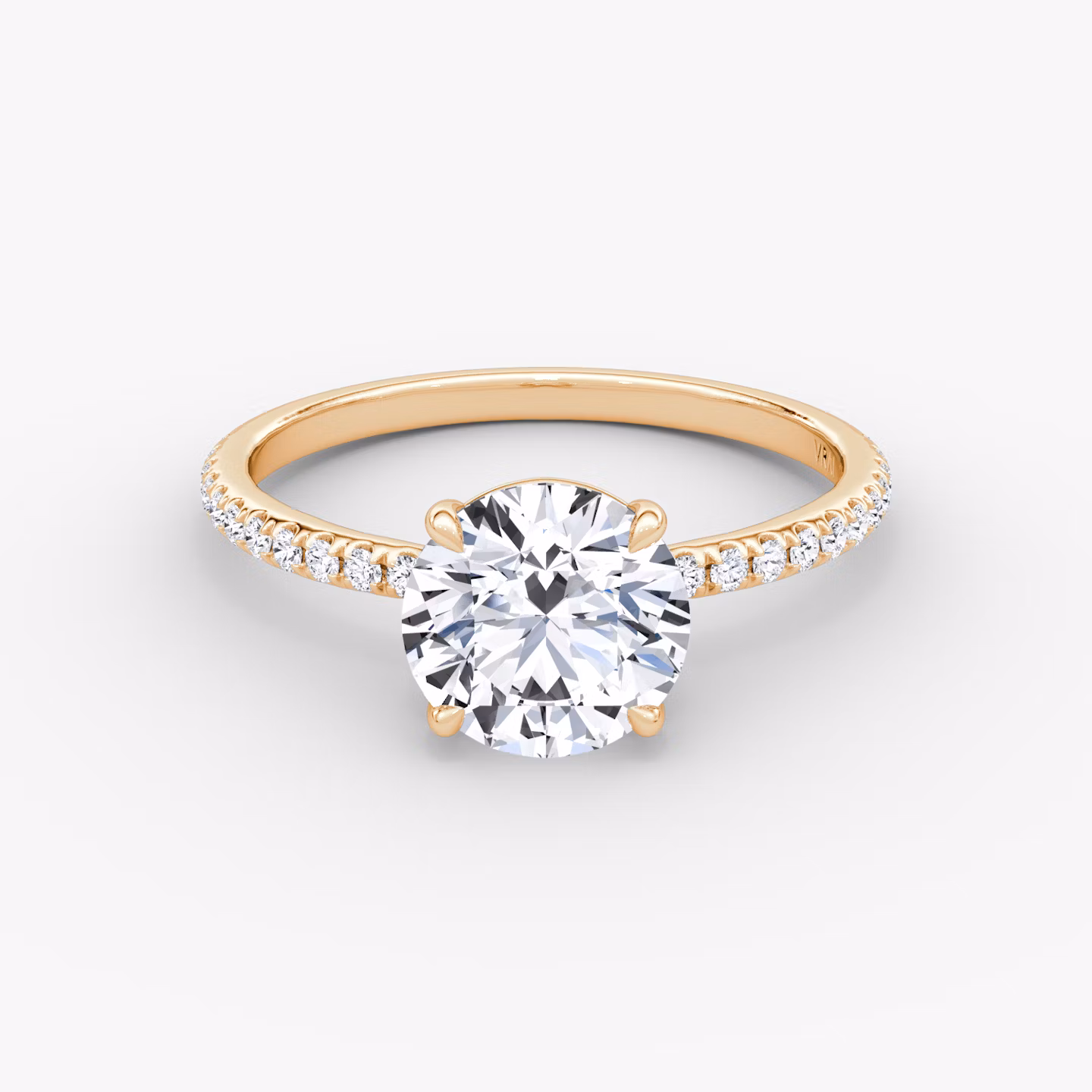 The Signature | Round Brilliant | 14k | Rose Gold | bandAccent: Pavé | bandWidth: standard | caratWeight: 2.0ct | hiddenHalo: no | diamondOrientation: vertical