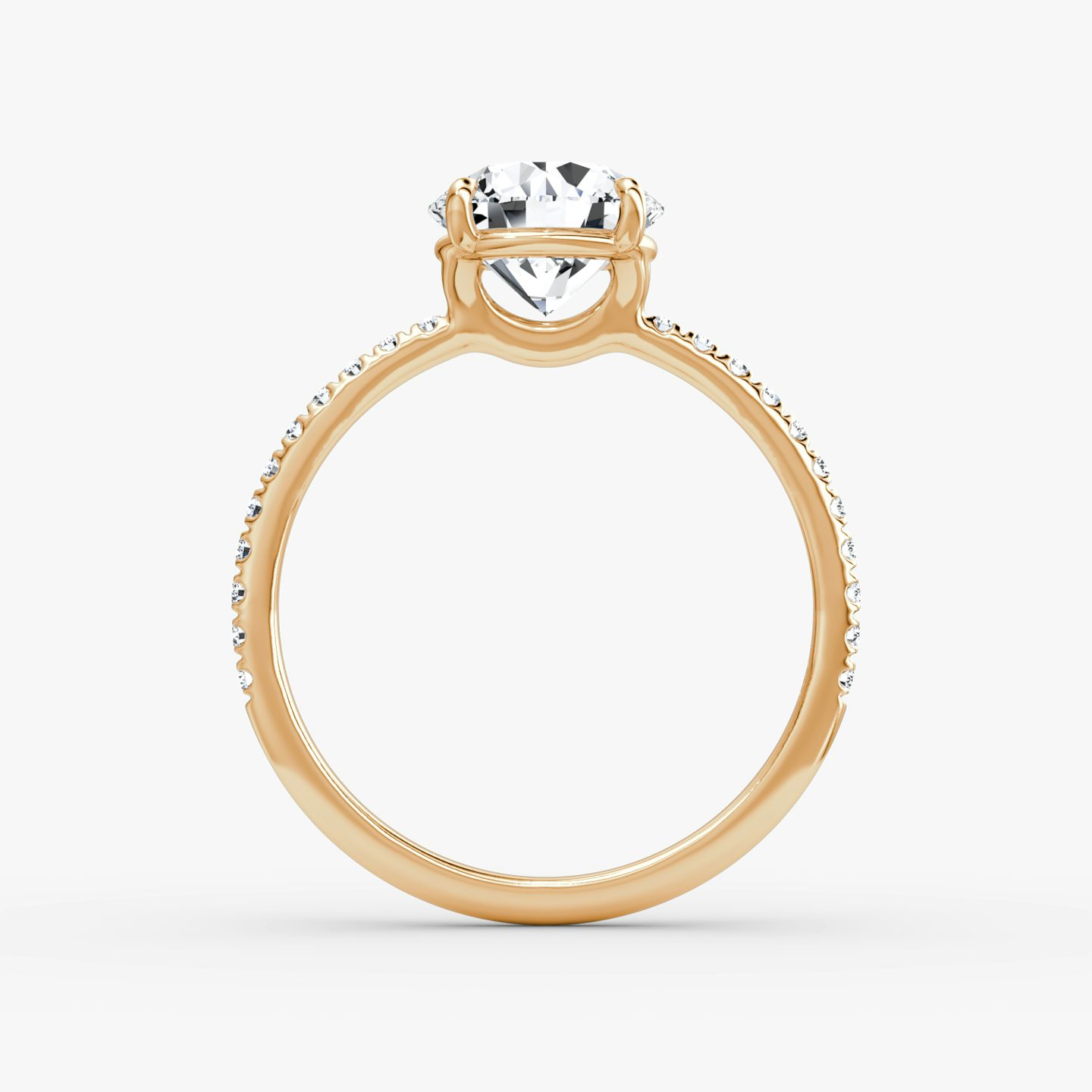 The Signature | Round Brilliant | 14k | Rose Gold | bandAccent: Pavé | bandWidth: standard | caratWeight: 2.0ct | hiddenHalo: no | diamondOrientation: vertical