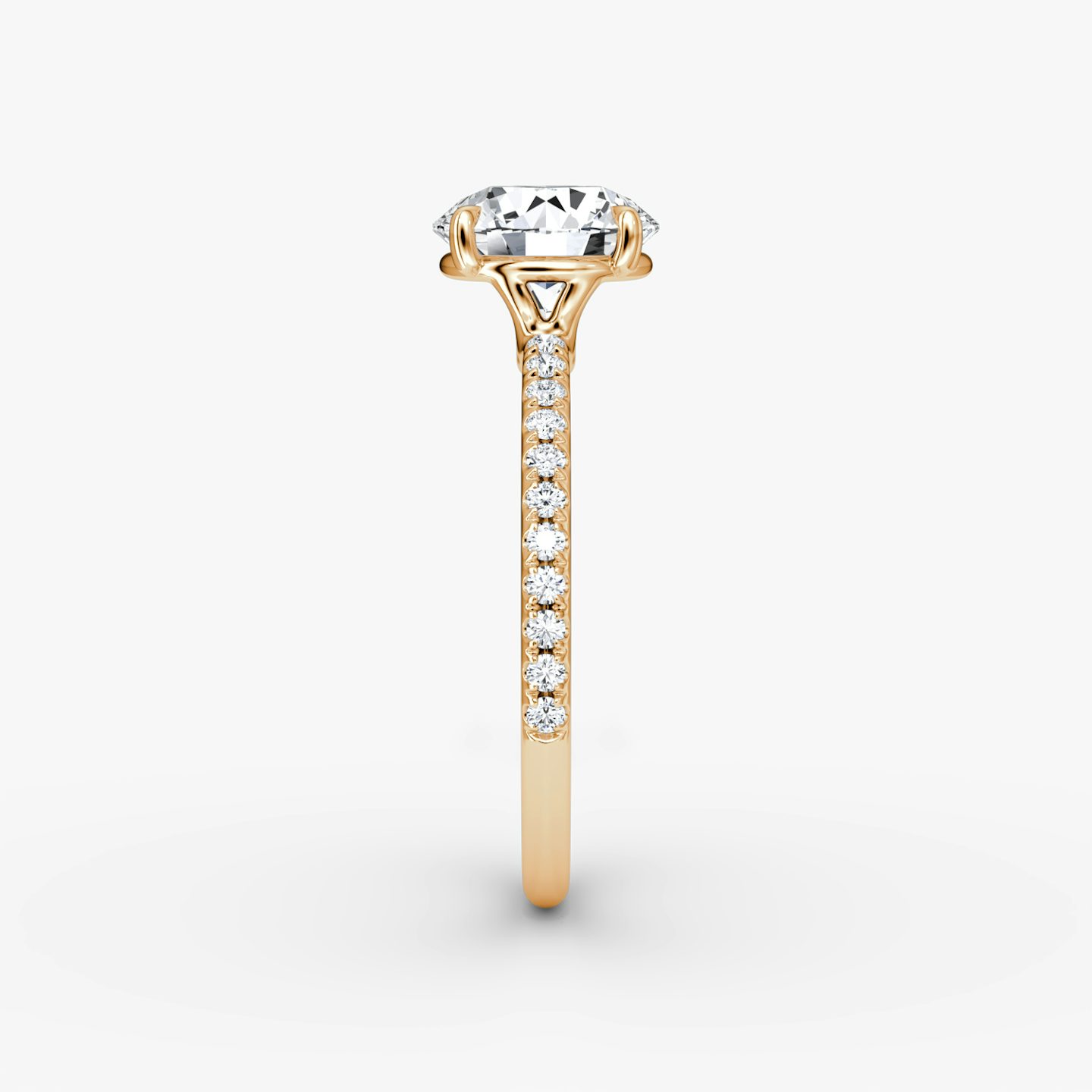 The Signature | Round Brilliant | 14k | Rose Gold | bandAccent: Pavé | bandWidth: standard | caratWeight: 2.0ct | hiddenHalo: no | diamondOrientation: vertical