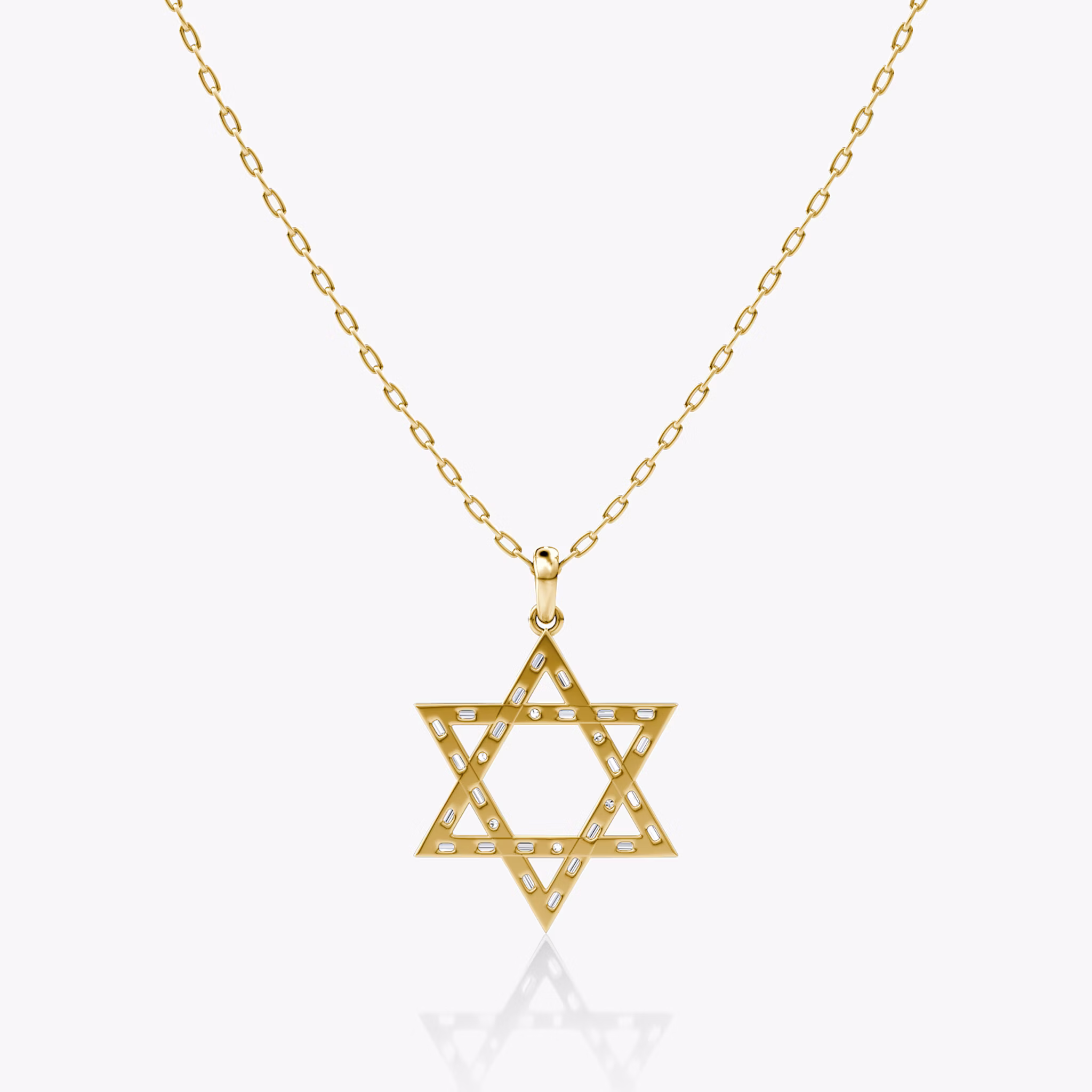 Pavé Star Necklace | Baguette | 14k | Yellow Gold | chainLength: 20-22