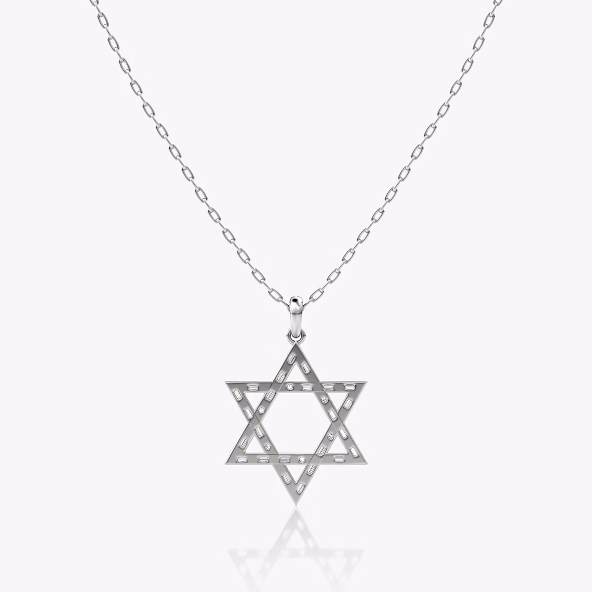 Pavé Star Necklace | Baguette | 14k | White Gold | chainLength: 20-22