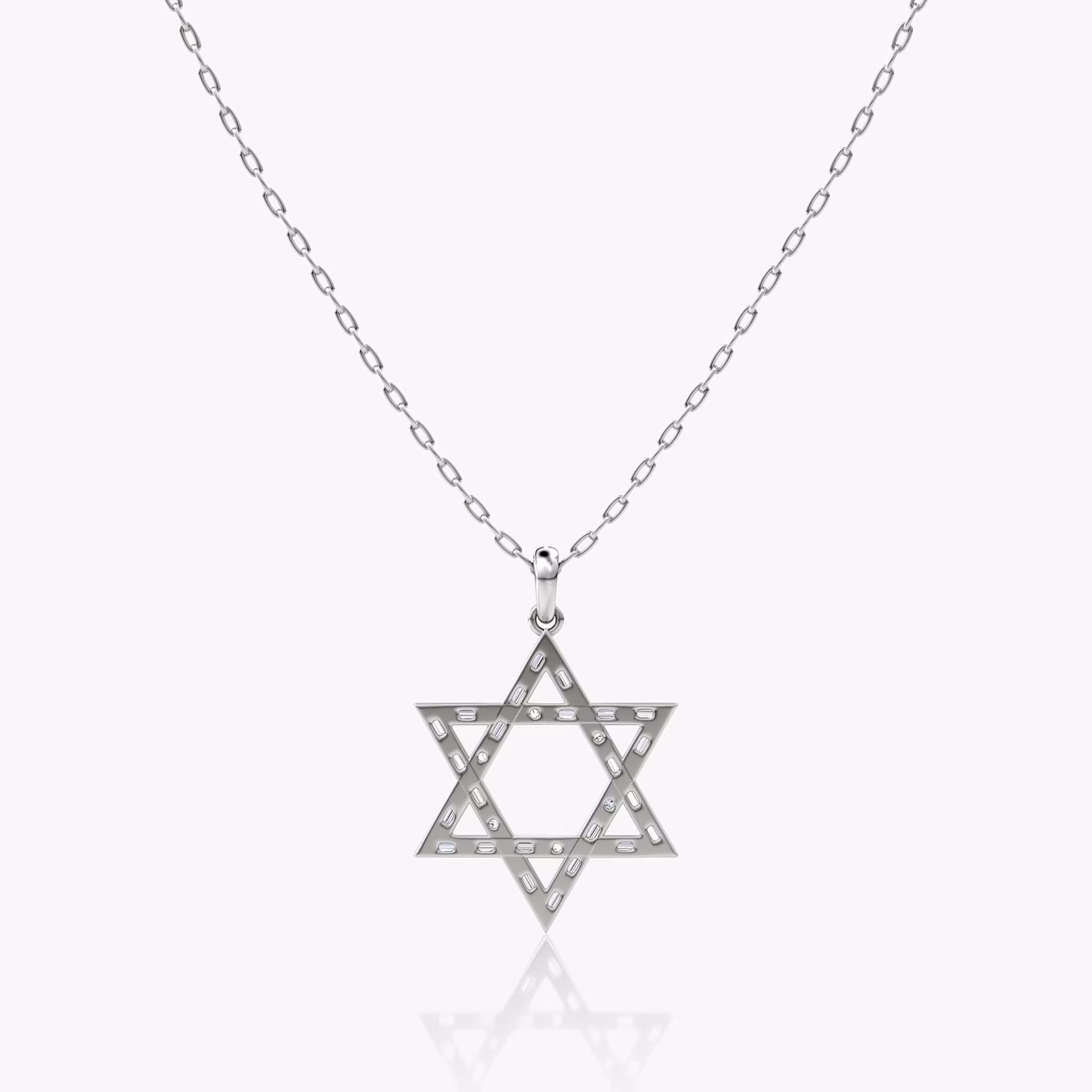 Pavé Star Halskette | Baguette | 14k | Weißgold | chainLength: 20-22