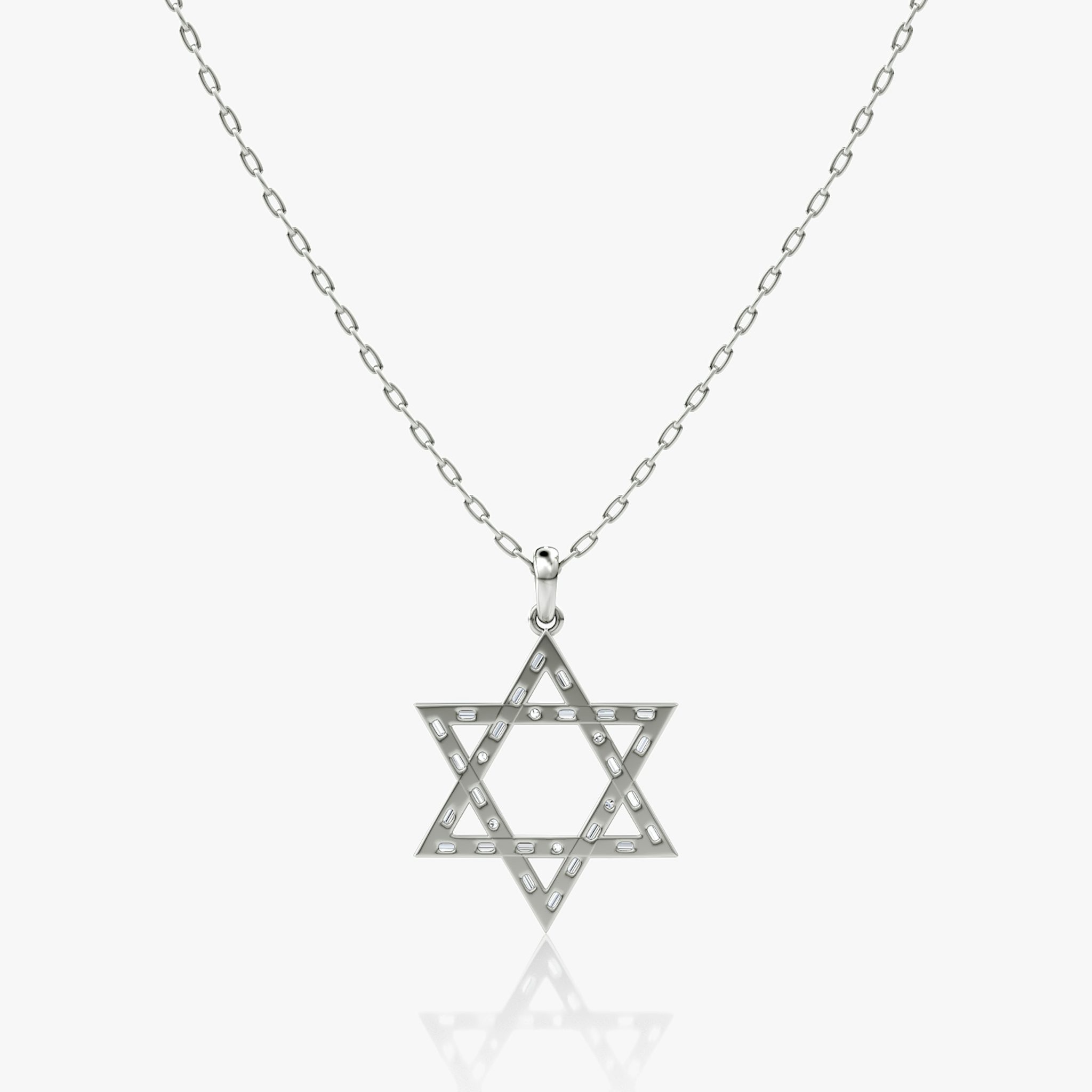 Pavé Star Halskette | Baguette | 14k | Weißgold | chainLength: 20-22