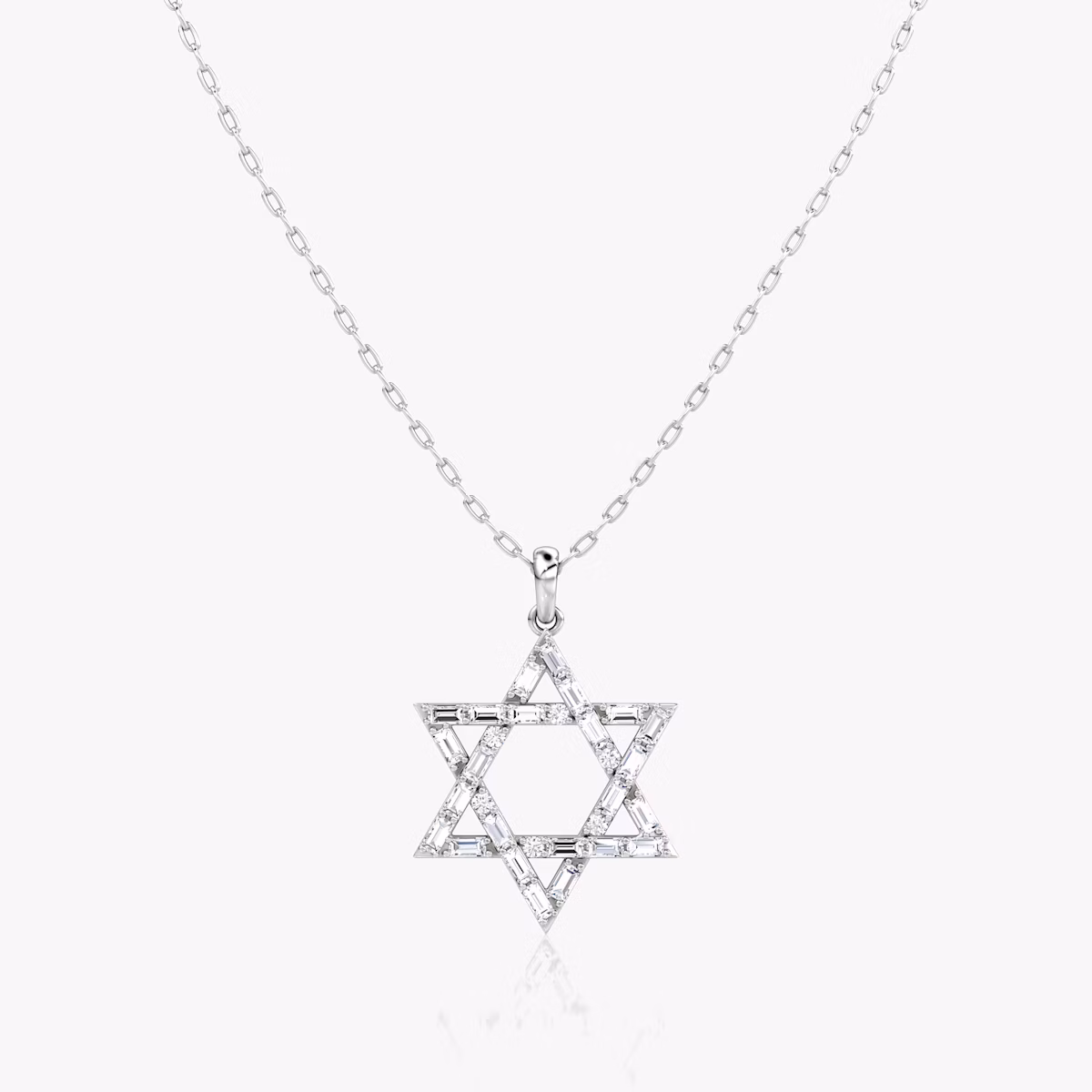 Pavé Star Necklace | Baguette | 14k | White Gold | chainLength: 20-22