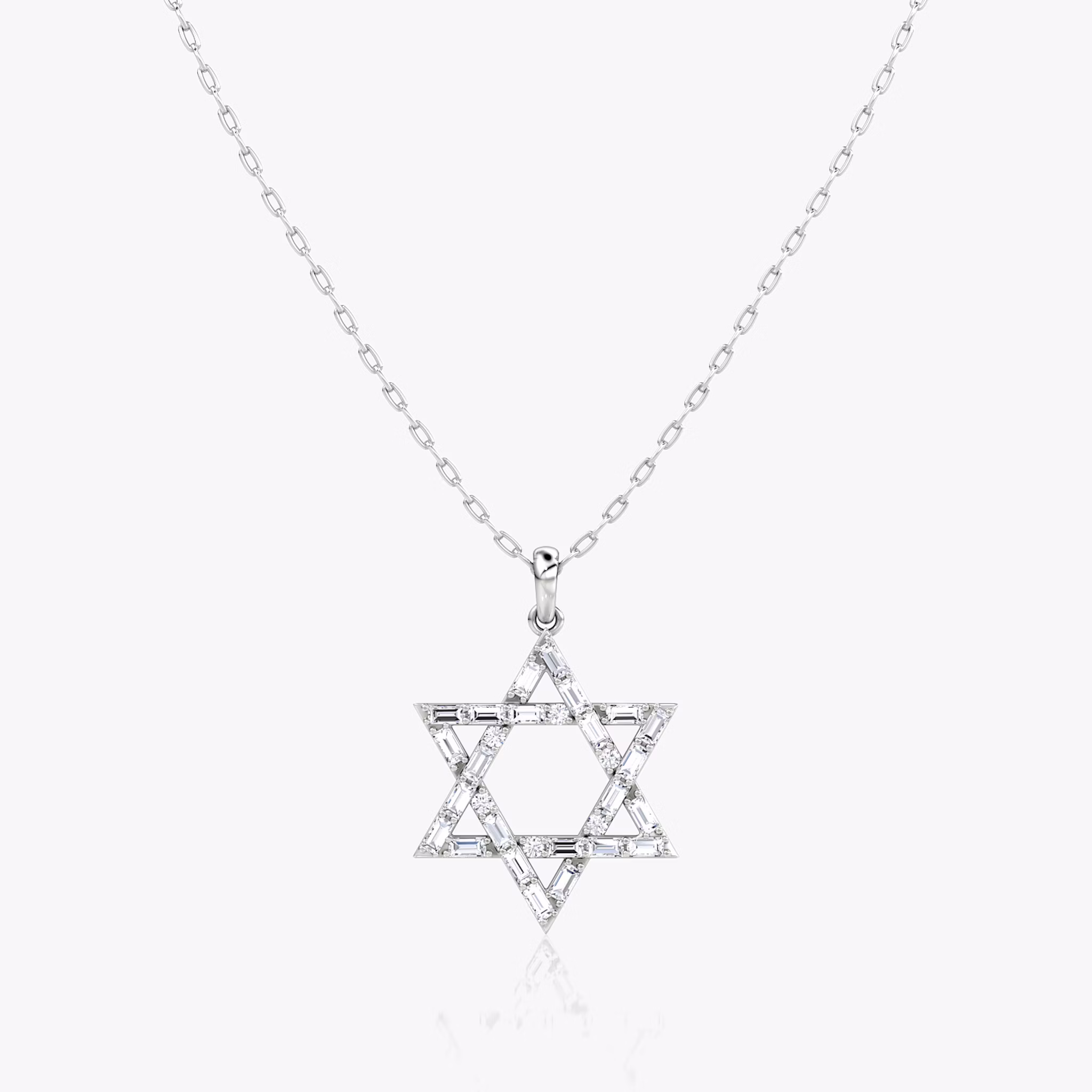 Pavé Star Halskette | Baguette | 14k | Weißgold | chainLength: 20-22