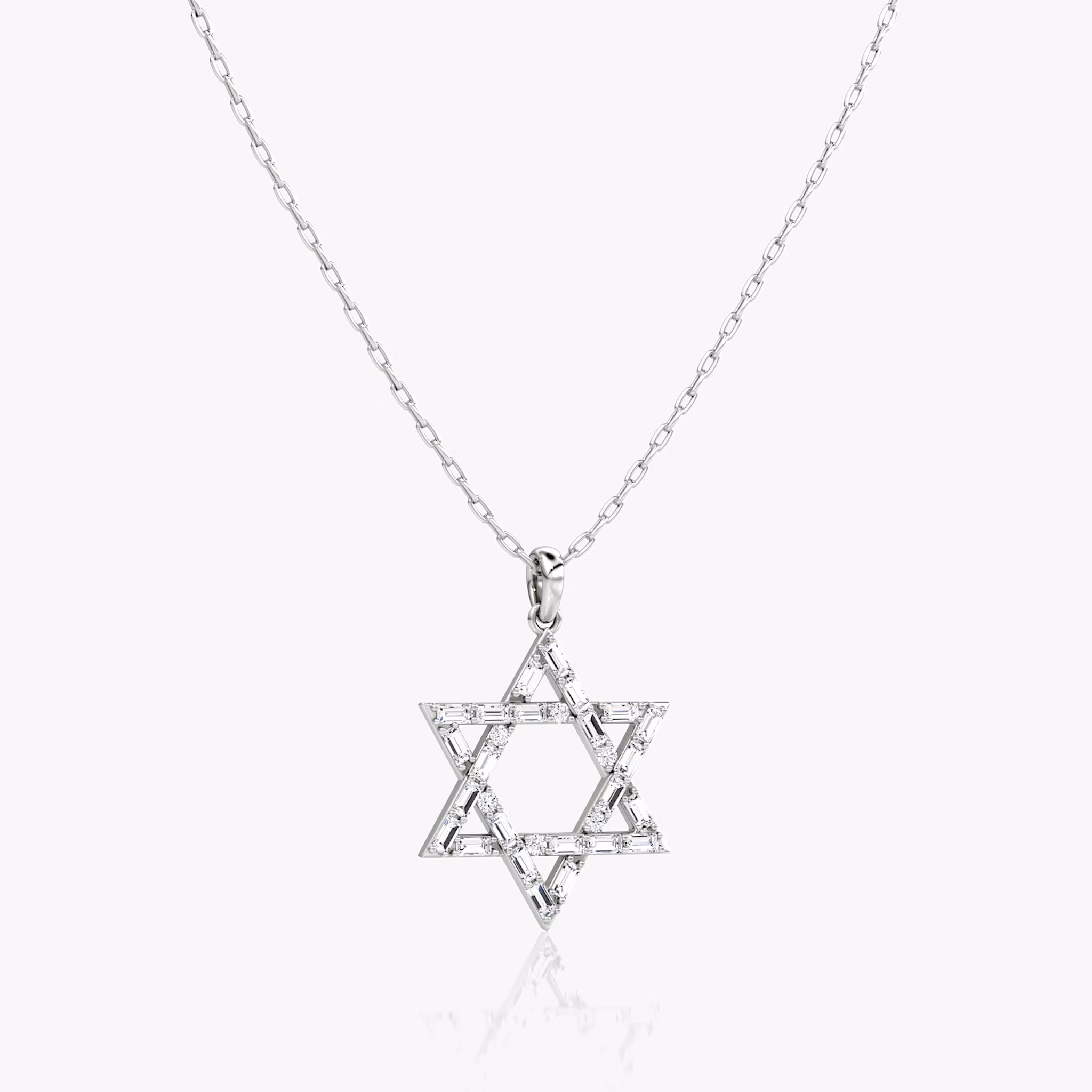 Pavé Star Halskette | Baguette | 14k | Weißgold | chainLength: 20-22