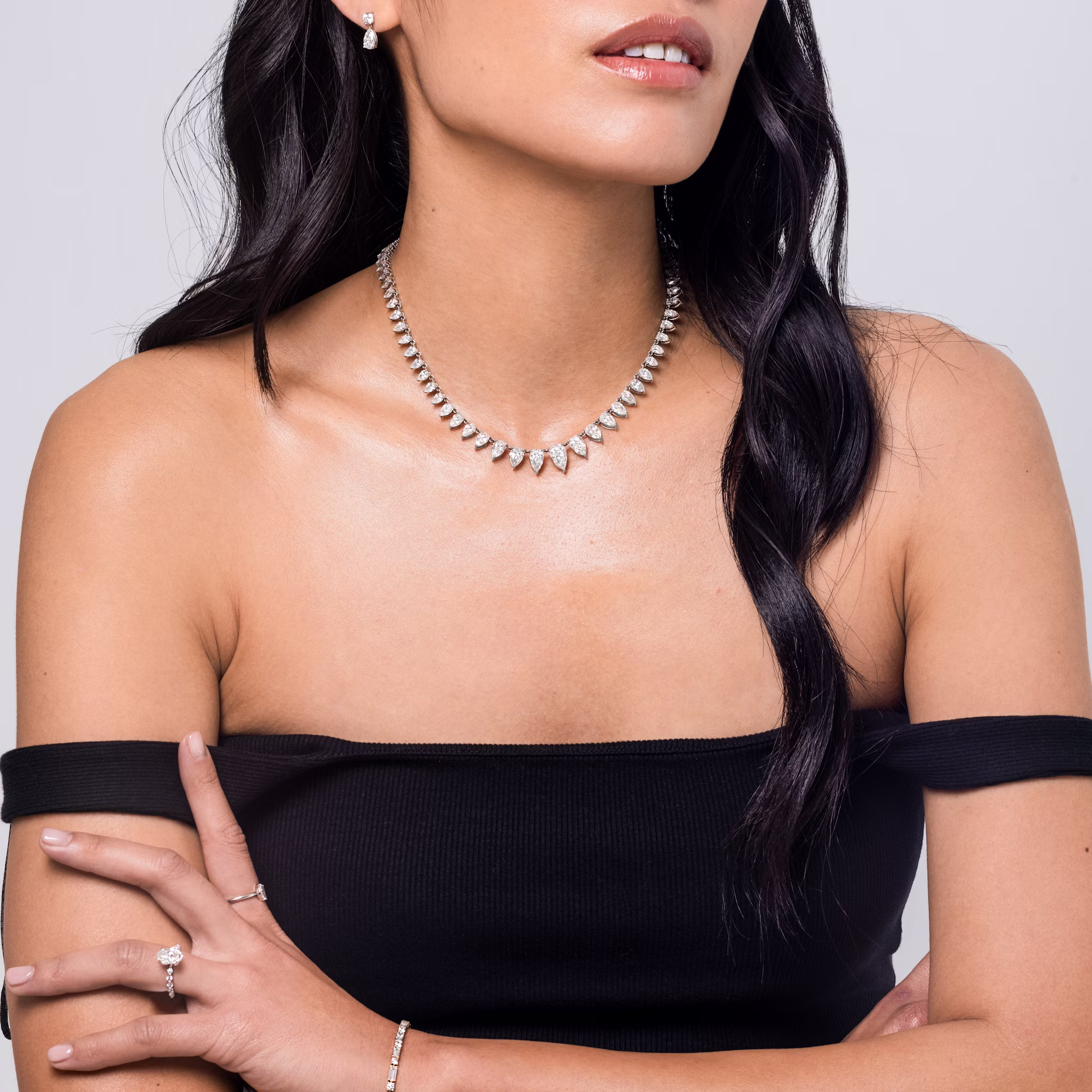 Pear Tennis Necklace | Pear | 14k | Yellow Gold | chainLength: 16