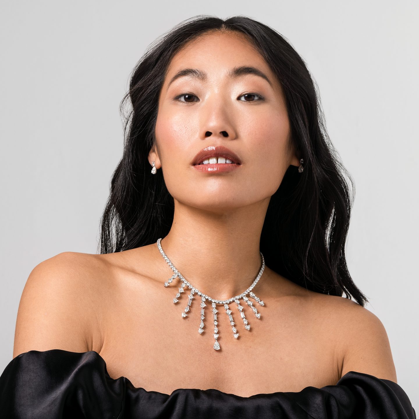 Mixed Shape Cascade Necklace | 14k | White Gold | chainLength: 16