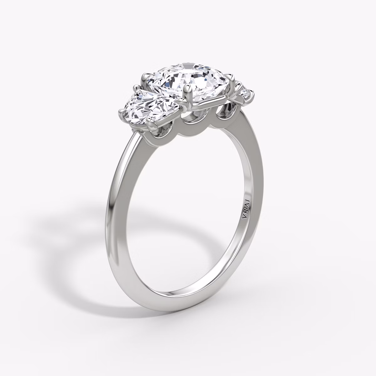 The Three Stone | Asscher | 18k | White Gold | bandAccent: Plain | sideStoneCarat: 0.50ct | sideStoneShape: Half Moon | diamondOrientation: vertical | caratWeight: other