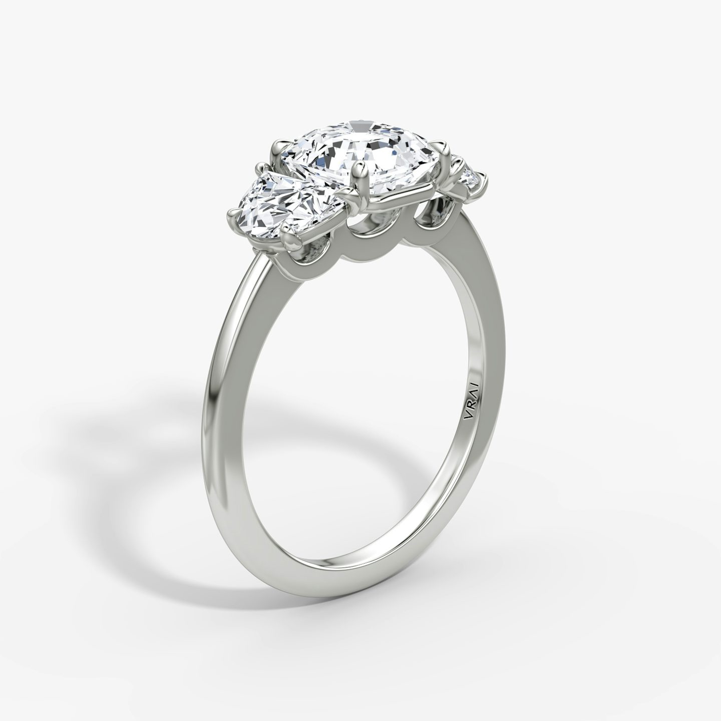 The Three Stone | Asscher | 18k | White Gold | bandAccent: Plain | sideStoneCarat: 0.50ct | sideStoneShape: Half Moon | diamondOrientation: vertical | caratWeight: other