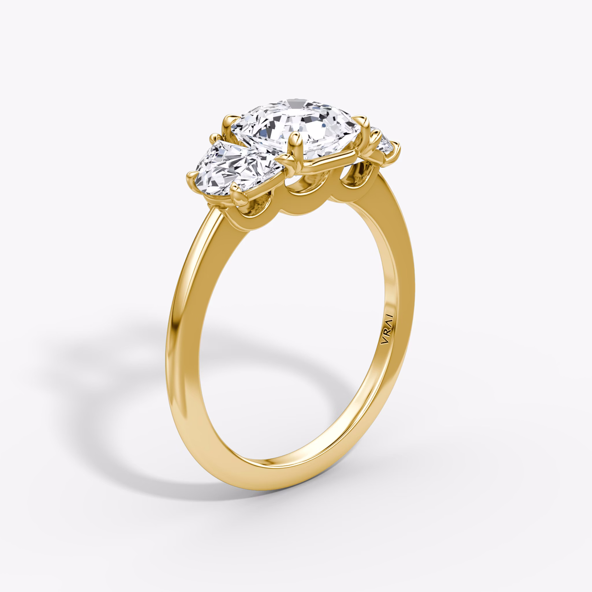 The Three Stone | Asscher | 18k | Yellow Gold | bandAccent: Plain | sideStoneCarat: 0.50ct | sideStoneShape: Half Moon | diamondOrientation: vertical | caratWeight: other