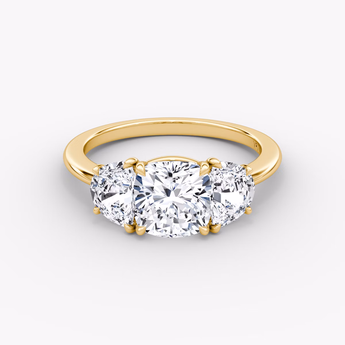 The Three Stone | Cushion | 18k | Yellow Gold | bandAccent: Plain | sideStoneCarat: 0.50ct | sideStoneShape: Half Moon | diamondOrientation: vertical | caratWeight: other