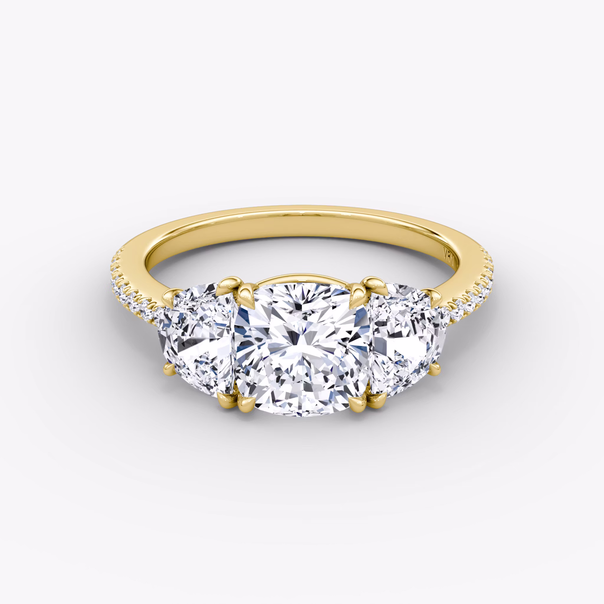 Three Stone Cushion | Yellow Gold