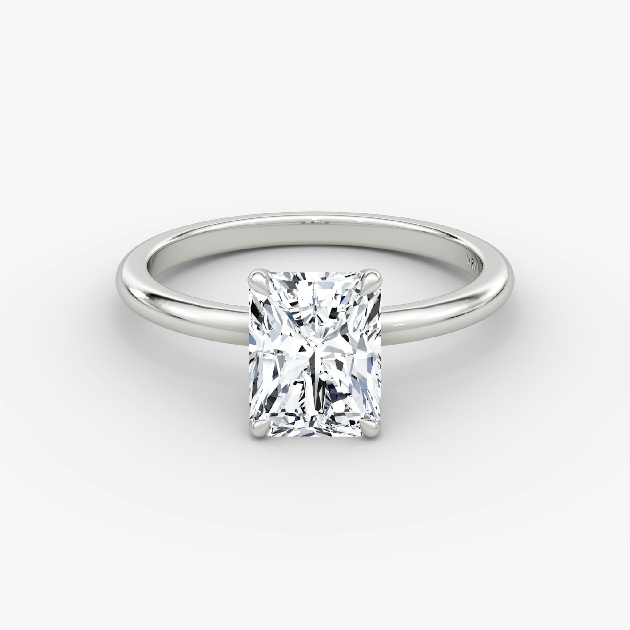 The Signature | Radiant | 18k | White Gold | bandAccent: Plain | bandWidth: standard | hiddenHalo: no | diamondOrientation: vertical | caratWeight: other