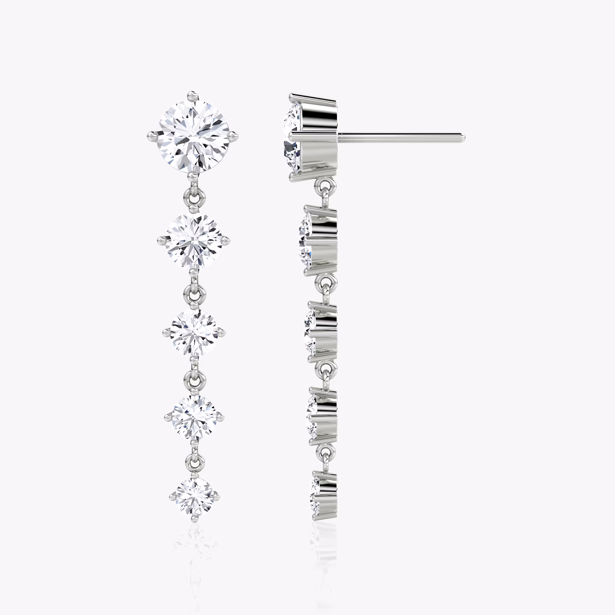 Dramatic Drop Tennis Earring | Round Brilliant | 14k | White Gold