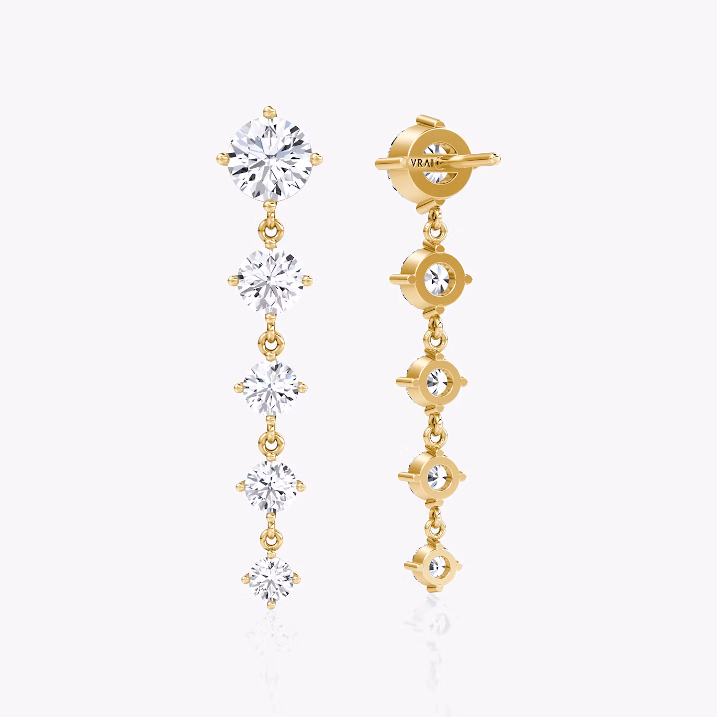 Dramatic Drop Tennis Earring | Round Brilliant | 14k | Yellow Gold