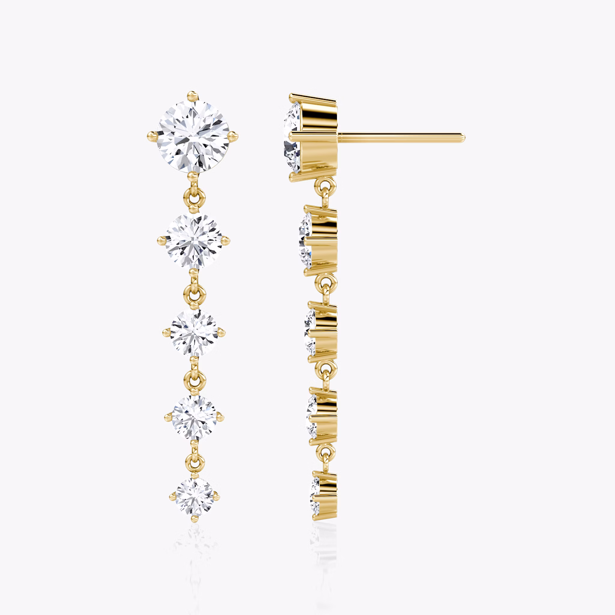 Dramatic Drop Tennis Earring | Round Brilliant | 14k | Yellow Gold