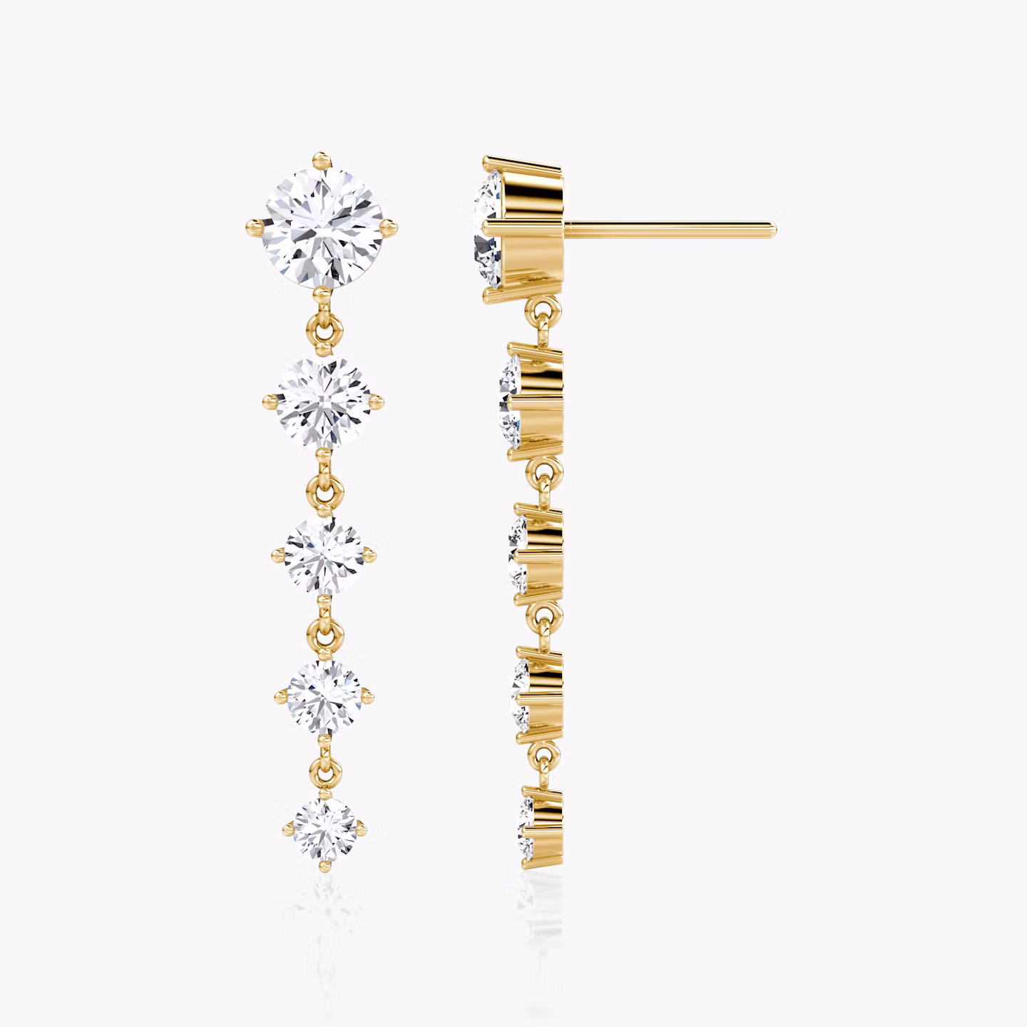 Dramatic Drop Tennis Earring | Round Brilliant | 14k | Yellow Gold