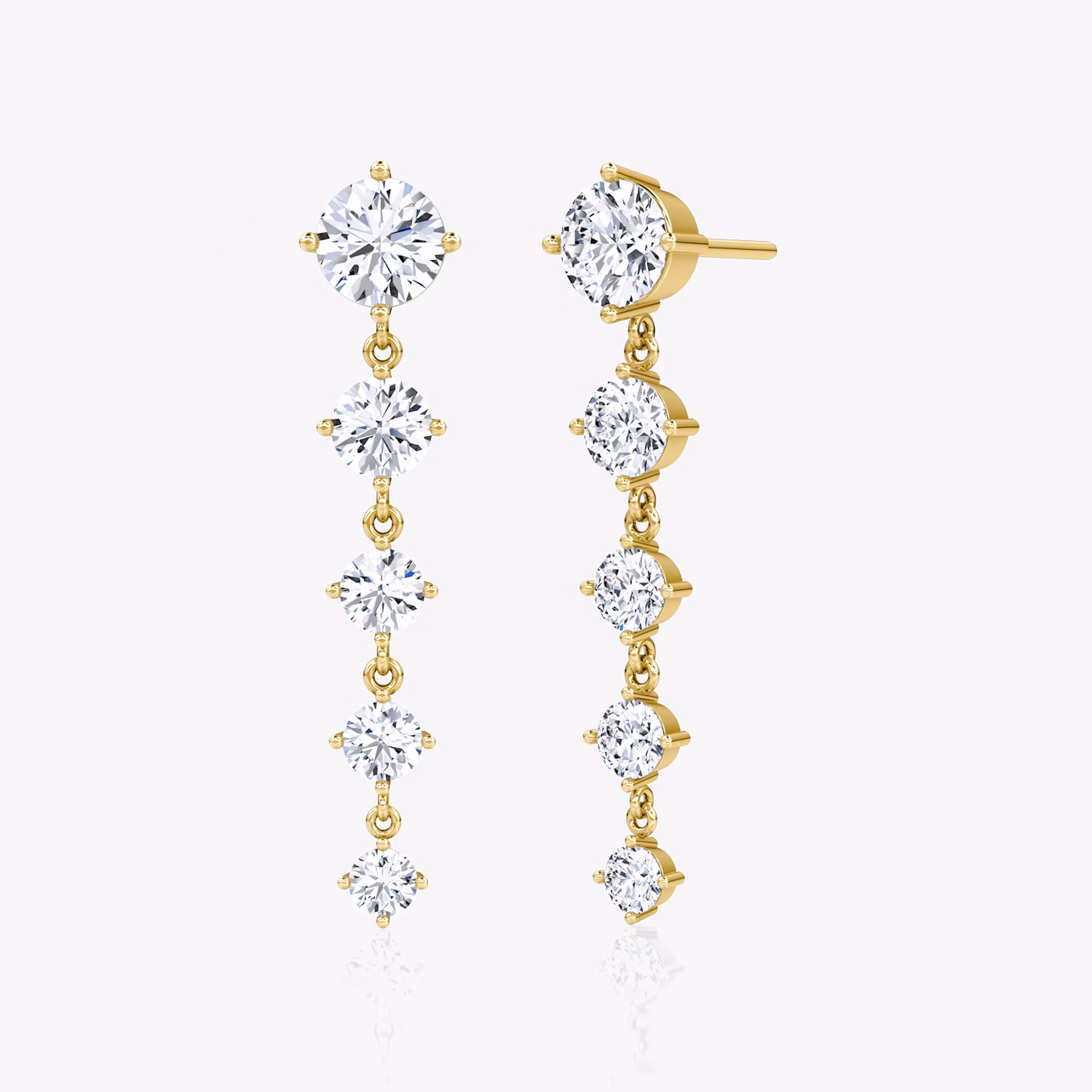 Dramatic Drop Tennis Earring Round Brilliant | Yellow Gold