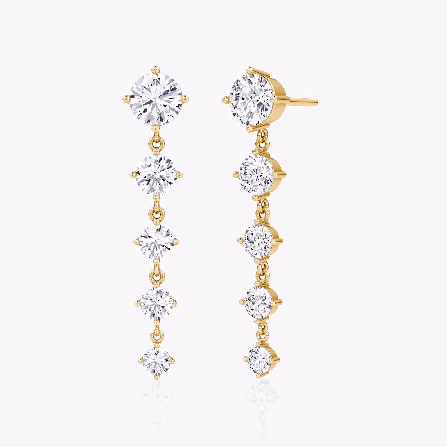 Dramatic Drop Tennis Earring | Round Brilliant | 14k | Yellow Gold