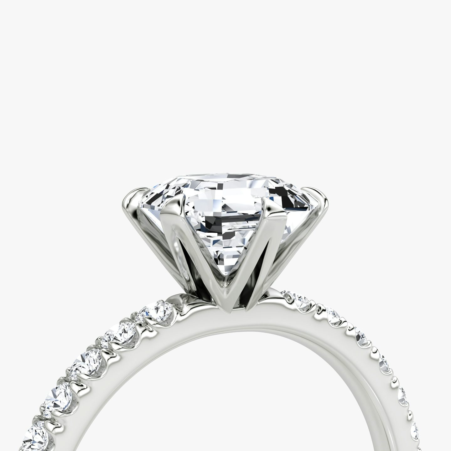 The V | Asscher | 18k | White Gold | bandAccent: Pavé | diamondOrientation: vertical | caratWeight: other