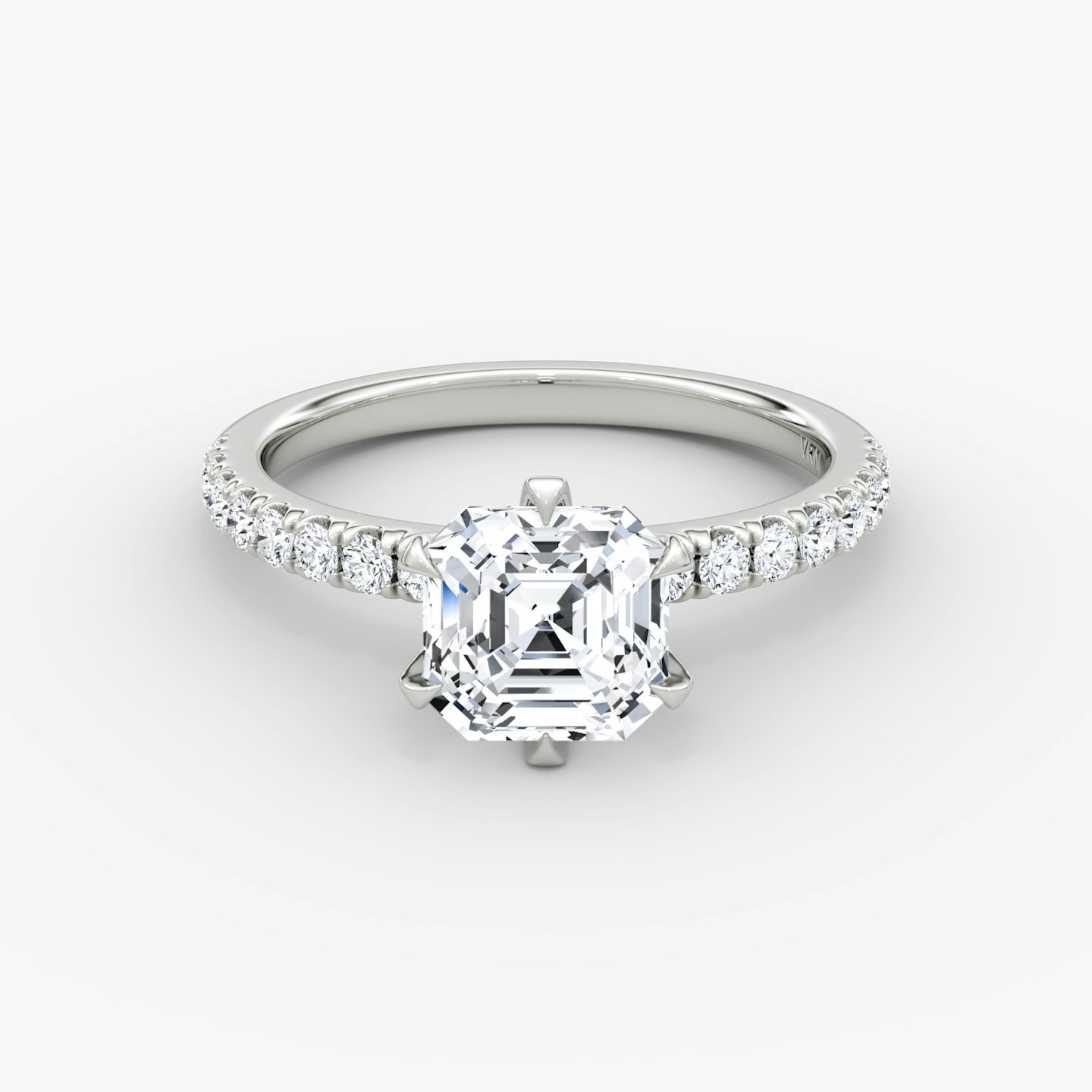 The V | Asscher | 18k | White Gold | bandAccent: Pavé | diamondOrientation: vertical | caratWeight: other