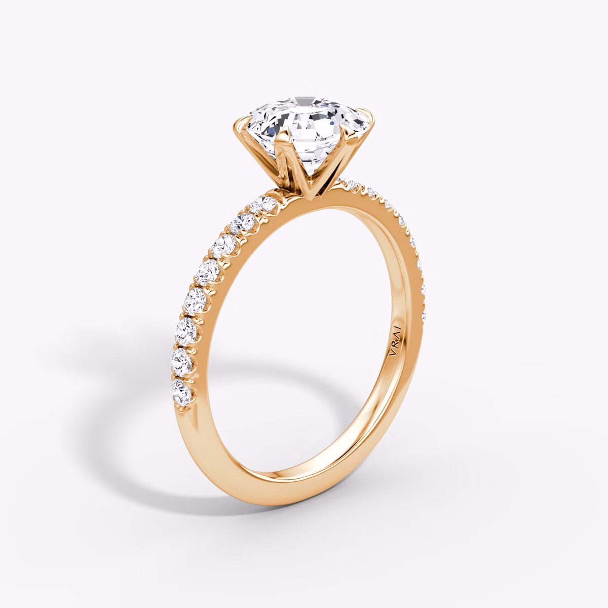 The V | Asscher | 14k | Rose Gold | bandAccent: Pavé | diamondOrientation: vertical | caratWeight: other